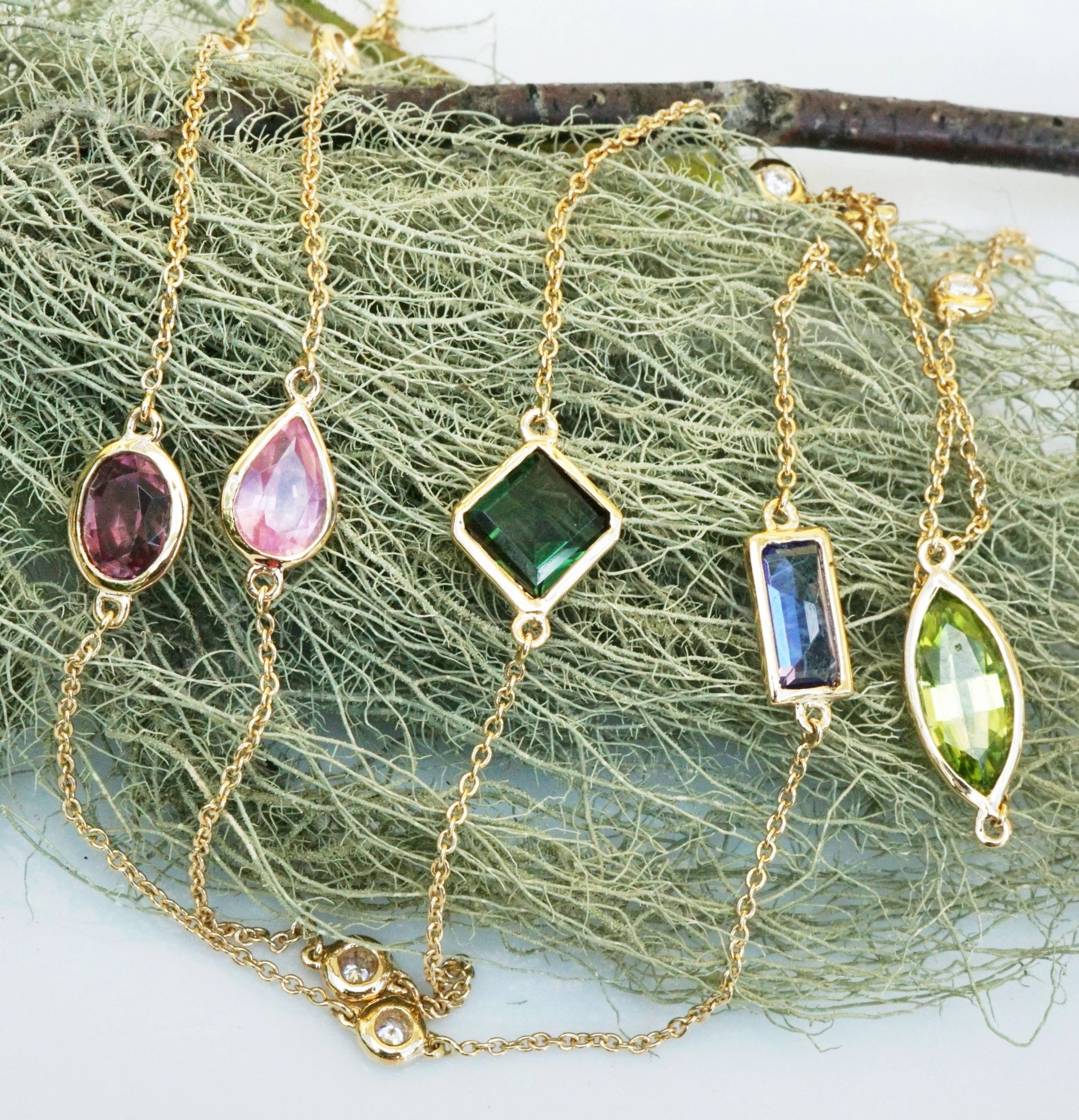 Collier Edelsteine Brillanten 750er Gold CONFETTI COLORS MIX 60 cm V1