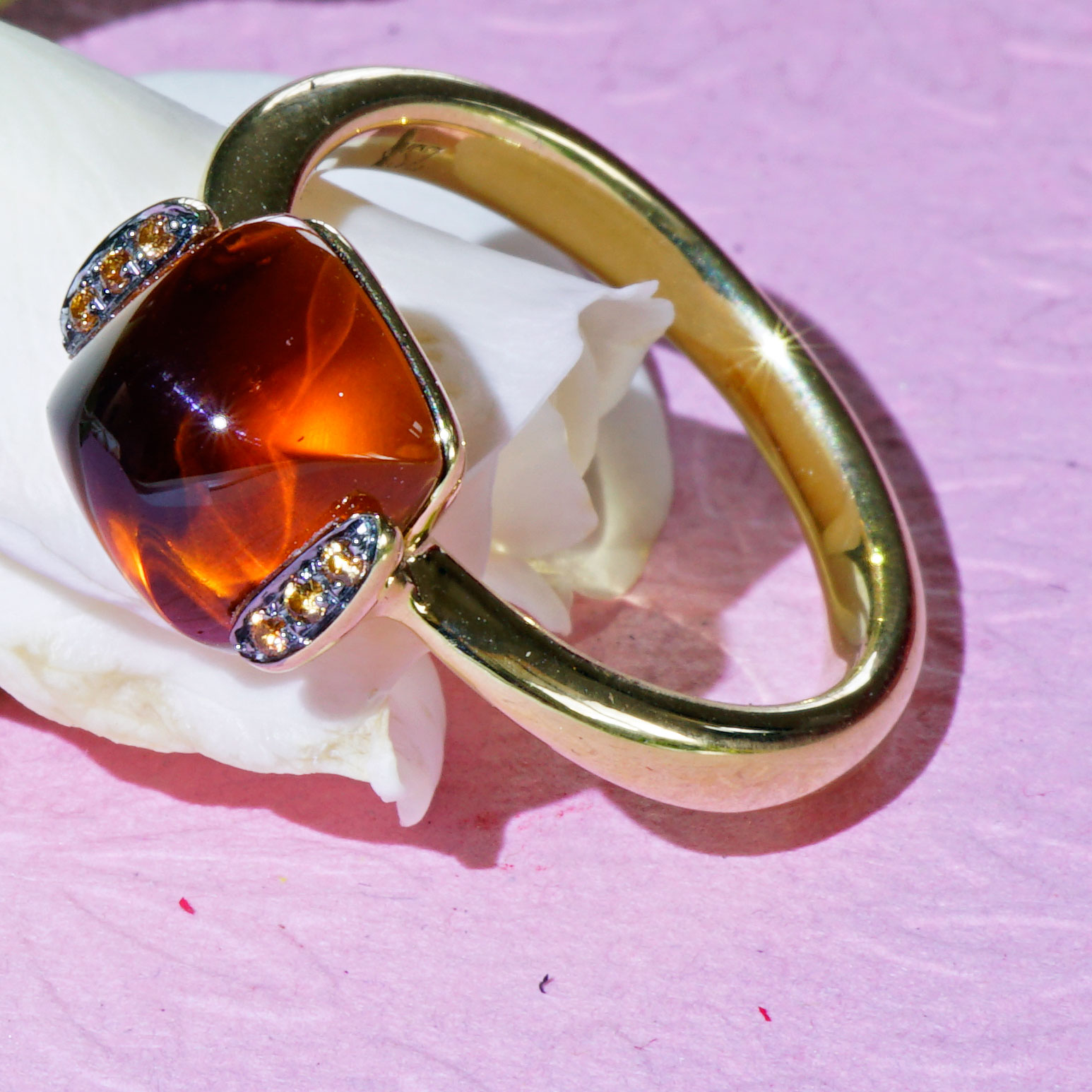 Citrine Saphire Ring 750 Yellow Gold Sweety Combination Ring Simply Casual