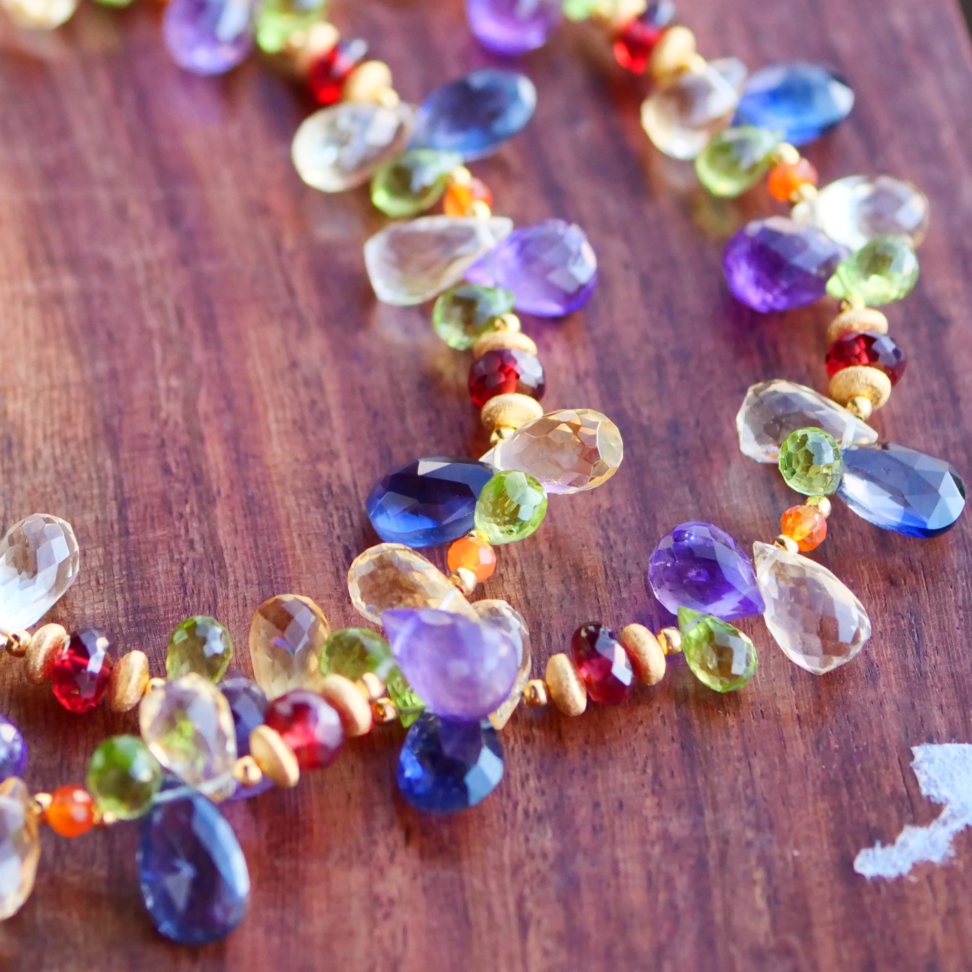Unikat Kette Silber vergoldet bunte Pampeln Citrin Amethyst Peridot