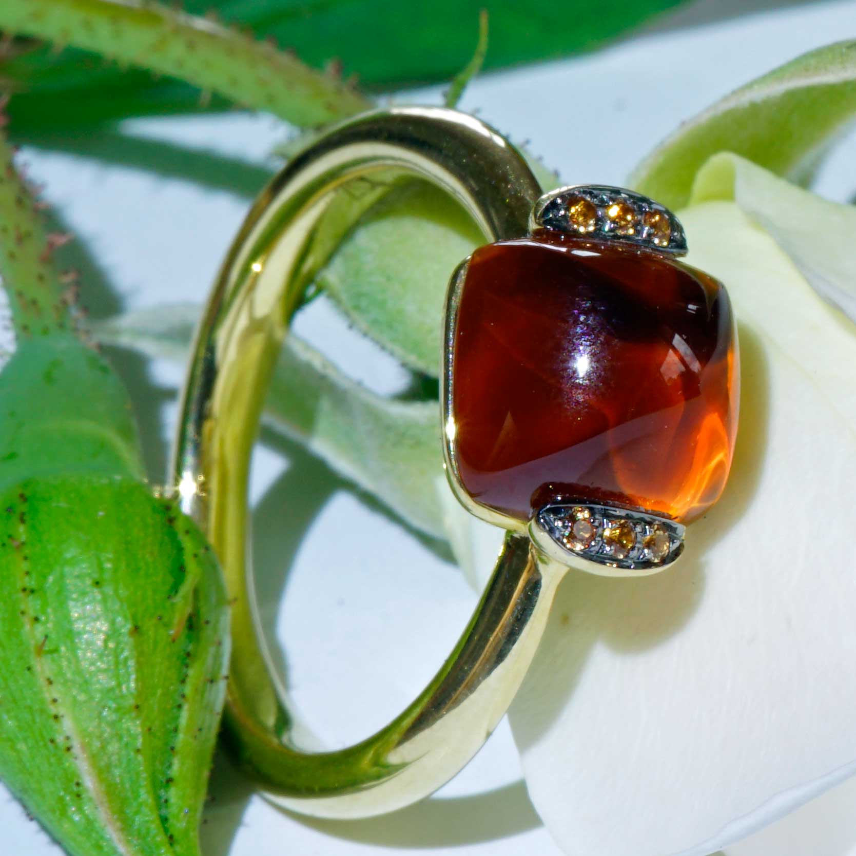Citrine Saphire Ring 750 Yellow Gold Sweety Combination Ring Simply Casual