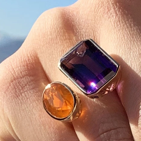 Amethyst Fireopal Ring 18 kt Yellowgold....extremly hot