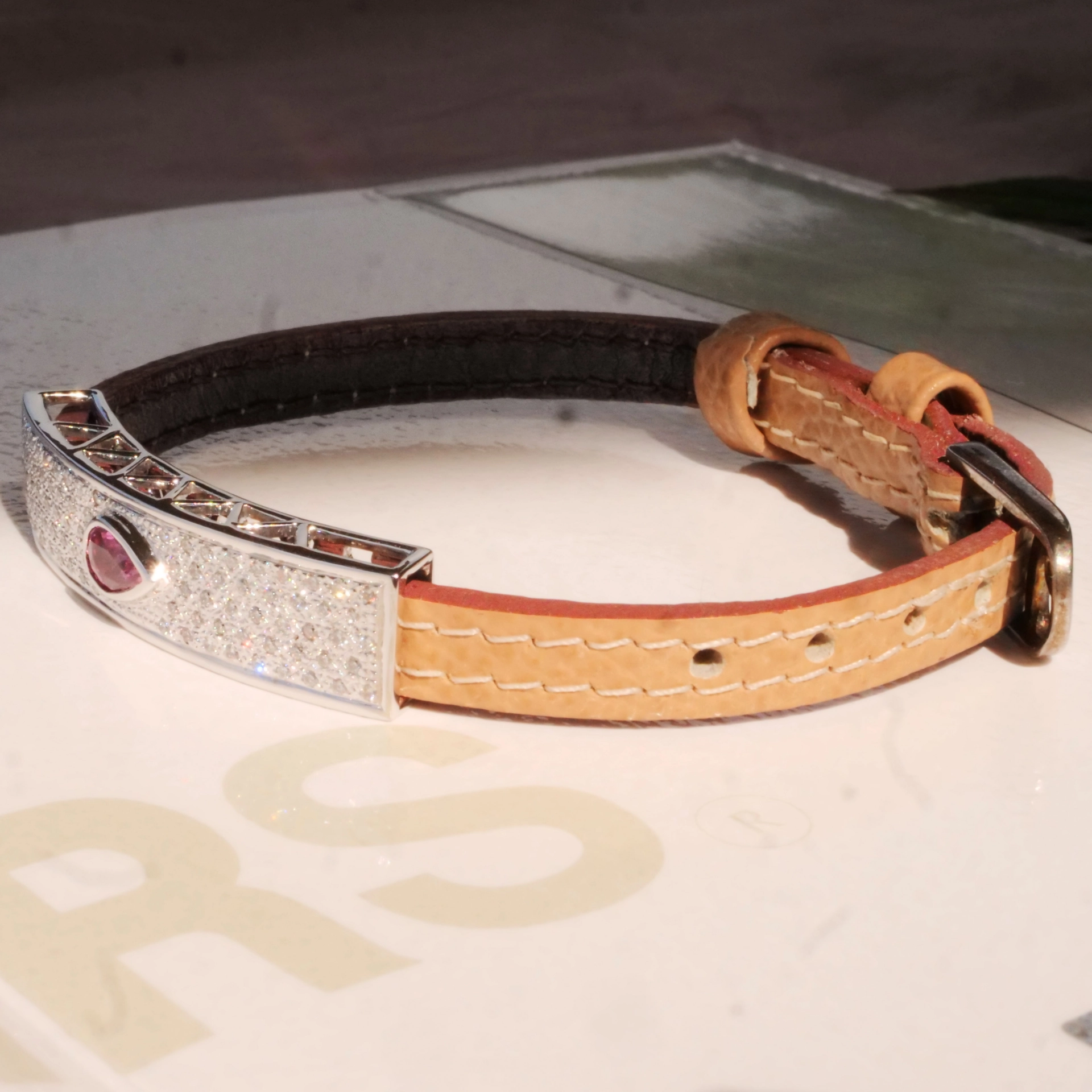Unheated Padparadscha Saphire Brilliant Bracelet 18 kt White Gold GRS Certifikate...for Connoisseurs