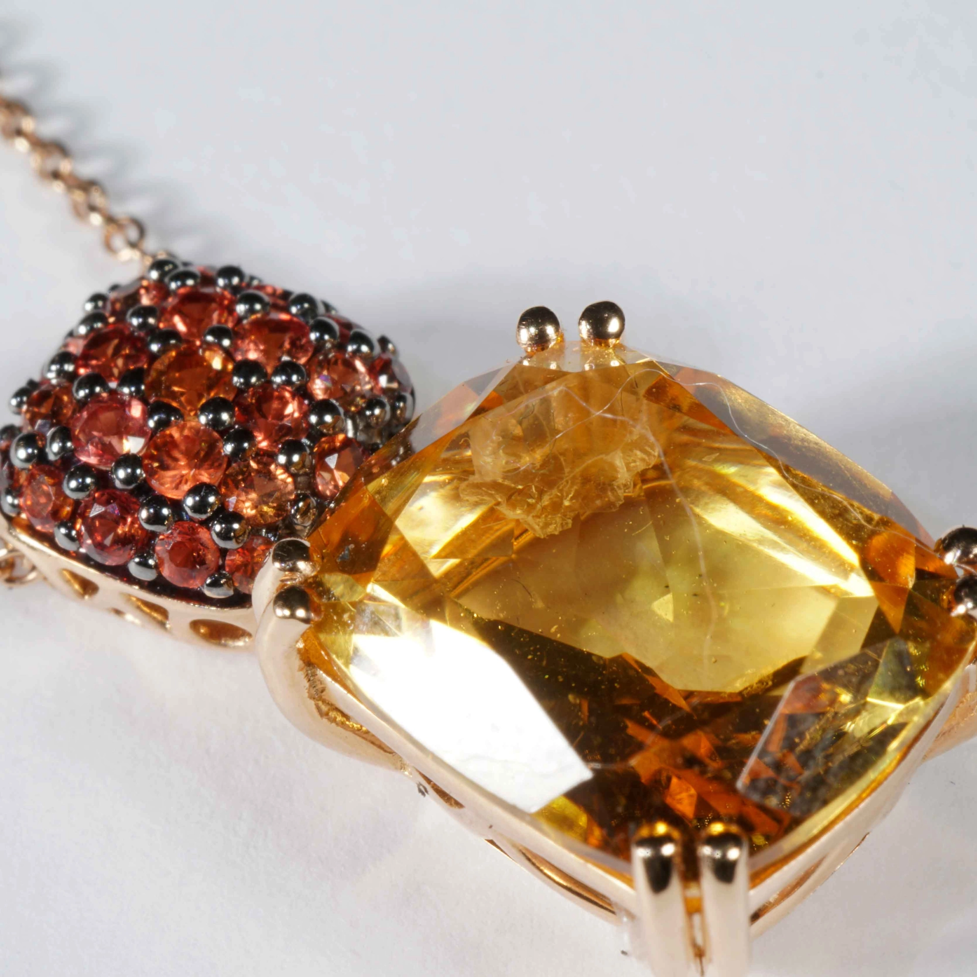 Yellow Citrin and orange Saphire Rosegold Necklace....stunning Kombination 