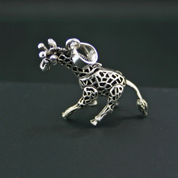 Charm-Anhänger, 925/-Silber, Giraffe, vollbeweglich