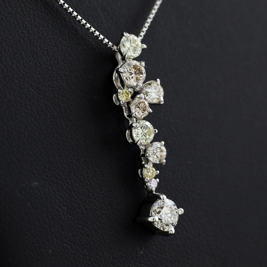 Natürlich pink und gelber Brillant-Anhänger in 900er-Platin, ca. 1.41 ct,