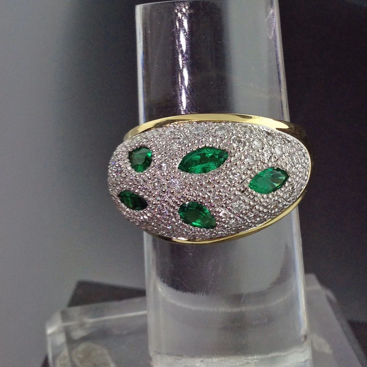 Emerald Brilliant Ring 750 Yellowgold 900 Platinum Tiger Eye poisongreen