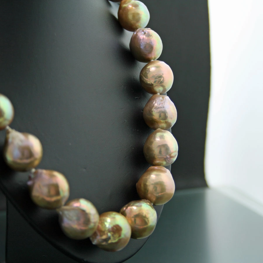 Barock Perl Collier 48 cm in gold und rose´farben 12-18 mm D. Natur