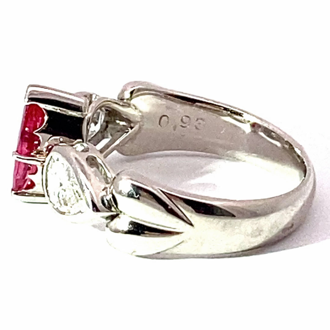 Ruby Brilliant Drop Ring in 900 Platinum AAA 0.96 ct 2x 0.465 ct W flawless