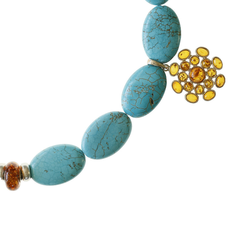 Turquoise amber necklace with magnetic clasp in 925 silver and flower pendant I This is how amber looks fresh and fashionable