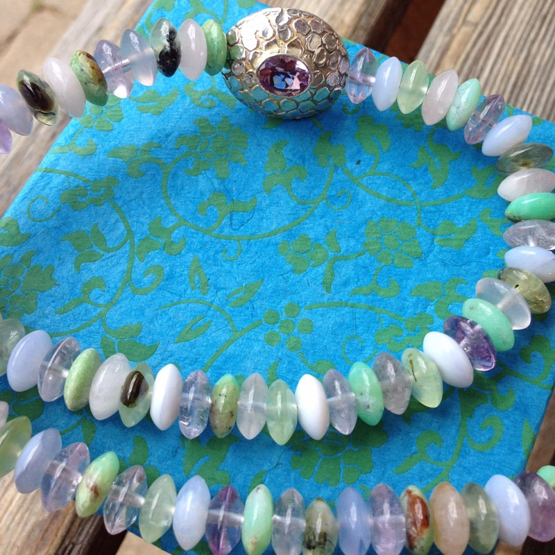 Chrysopras Amethyst Prehnit Rosenquarz Amethyst Calzedon Kette 925er Silber