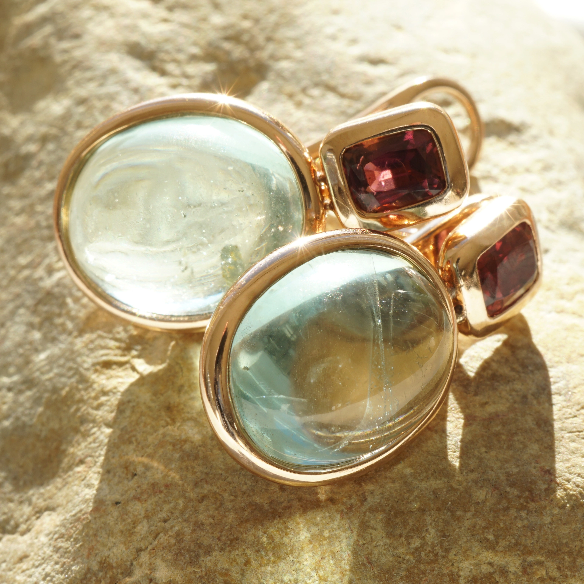 Aquamarine Tourmaline Ear Studs 18 kt Rose Gold....hey Maria Callas