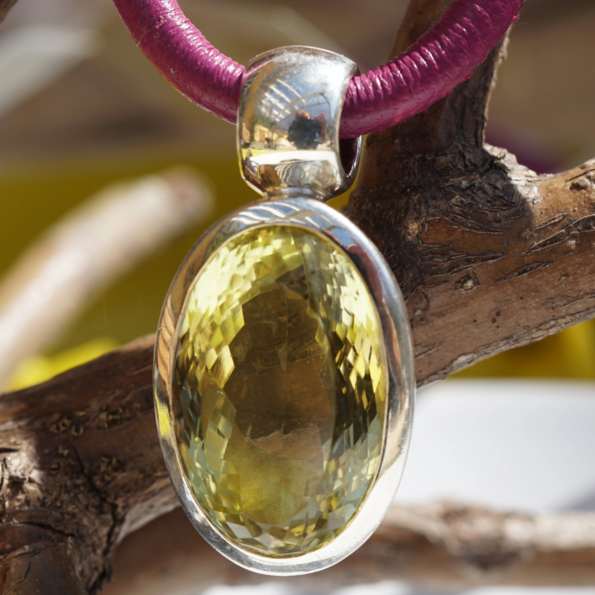 Green Gold Lemon Citrin Anhänger 925er Silber wahnsinnig schöne Farbe