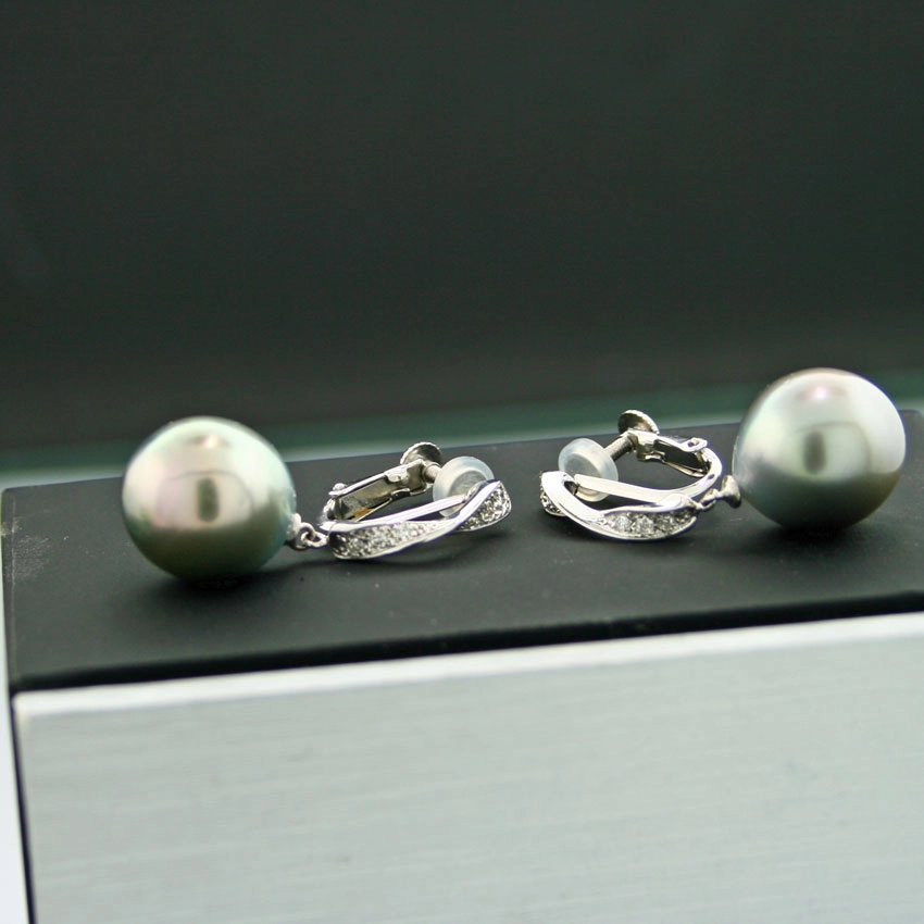 Tahiti-Zuchtperl-Brillant-Ohrclips,750/-Weissgold/18 kt