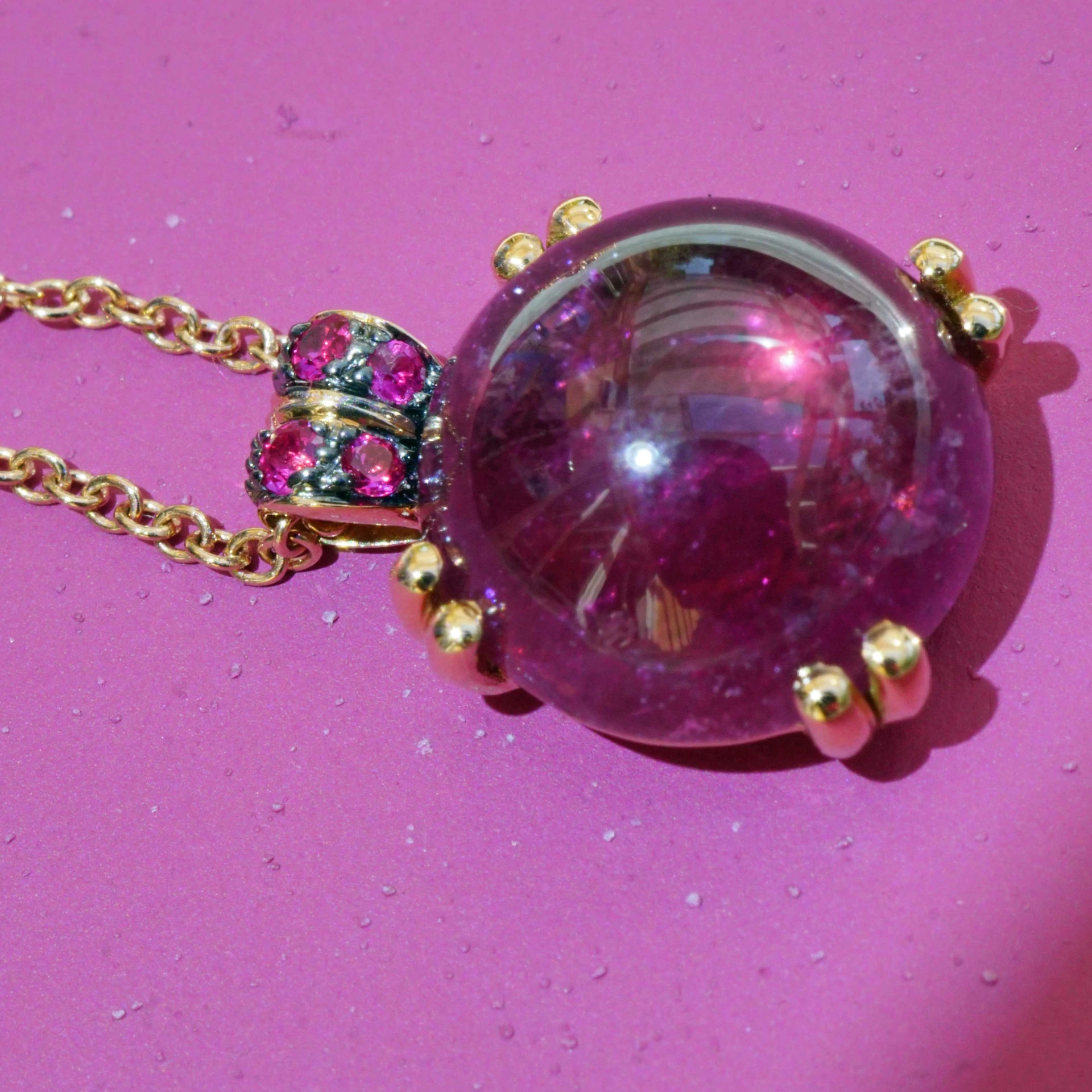 Tourmalin Saphire Necklace 18 kt Rose Gold.sweet Bubbles..round Gemstone