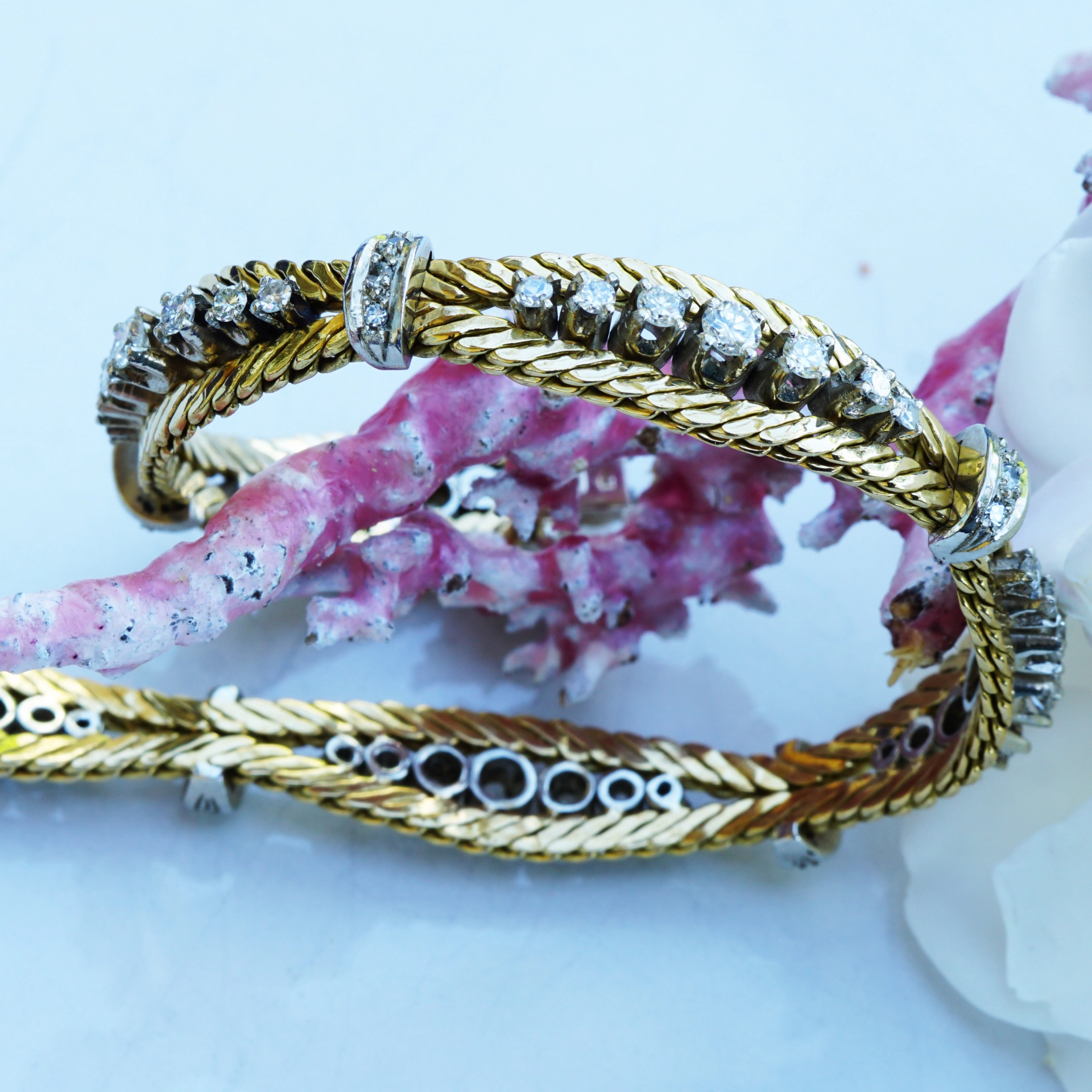 Brillant Armband Vintage 80er 1.0 ct lupenrein 25 Gramm 750er Gelbgold Weissgold 18,5 cm Länge