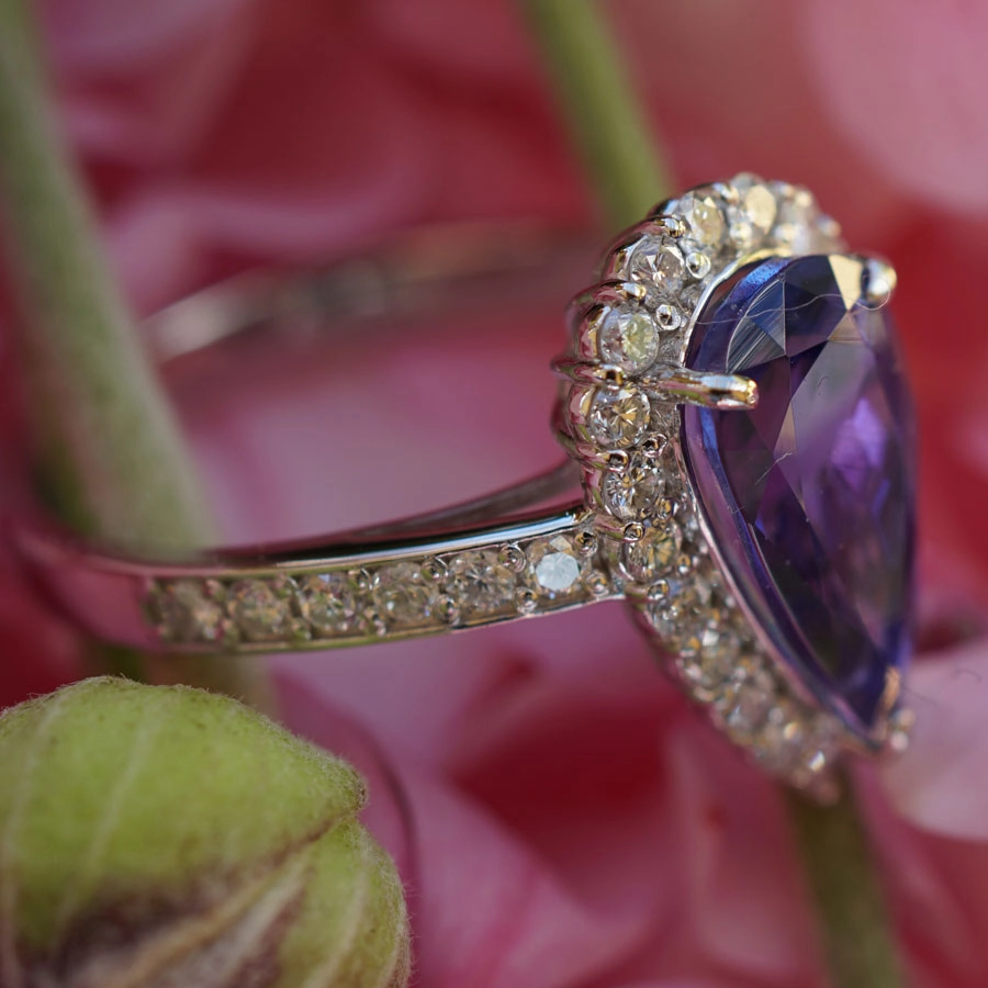 Tansanit Brillant Ring 900er Platin