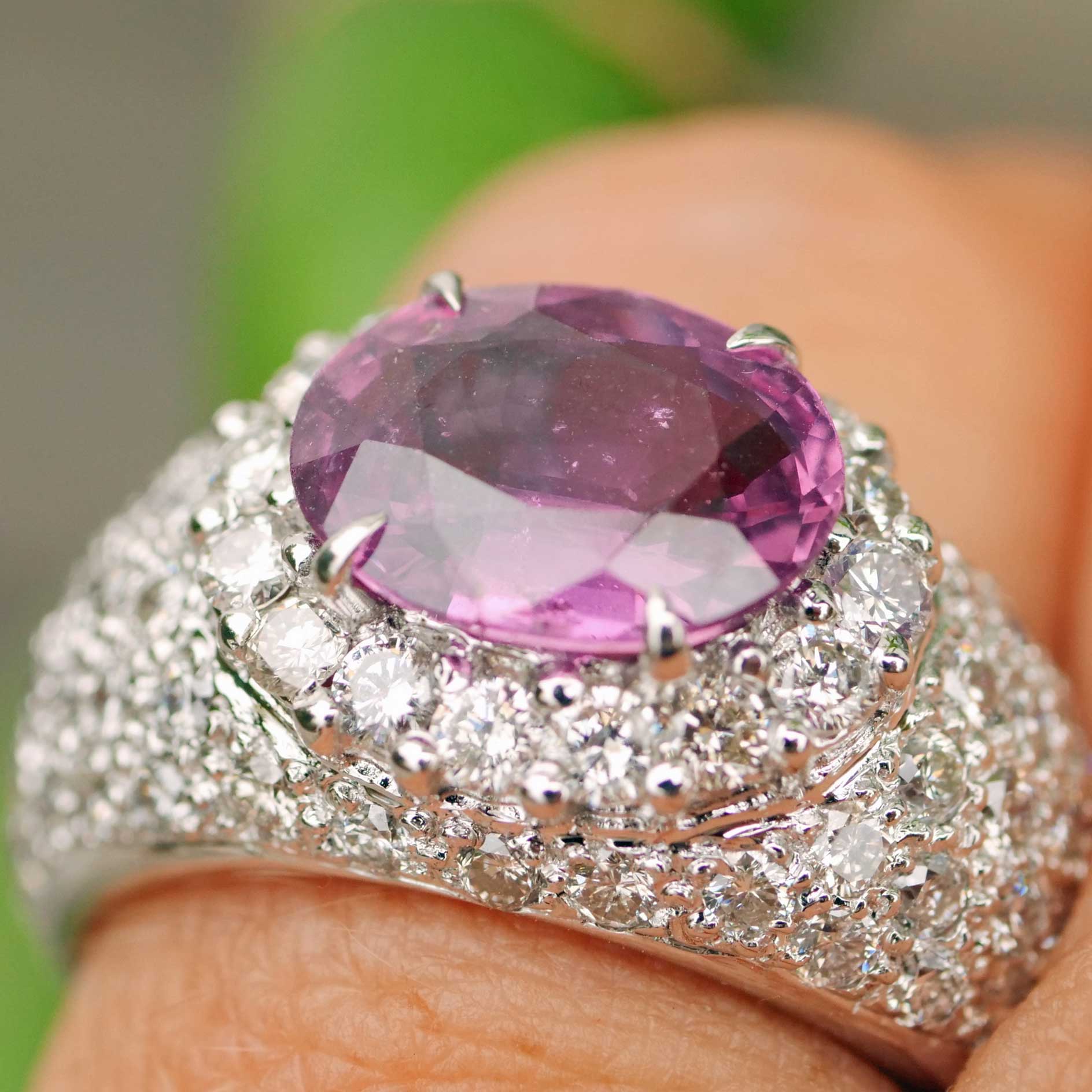 Ring sapphire brilliant 2.50 ct 1.76 ct so big and so vivid pink... TW VS 750 white gold