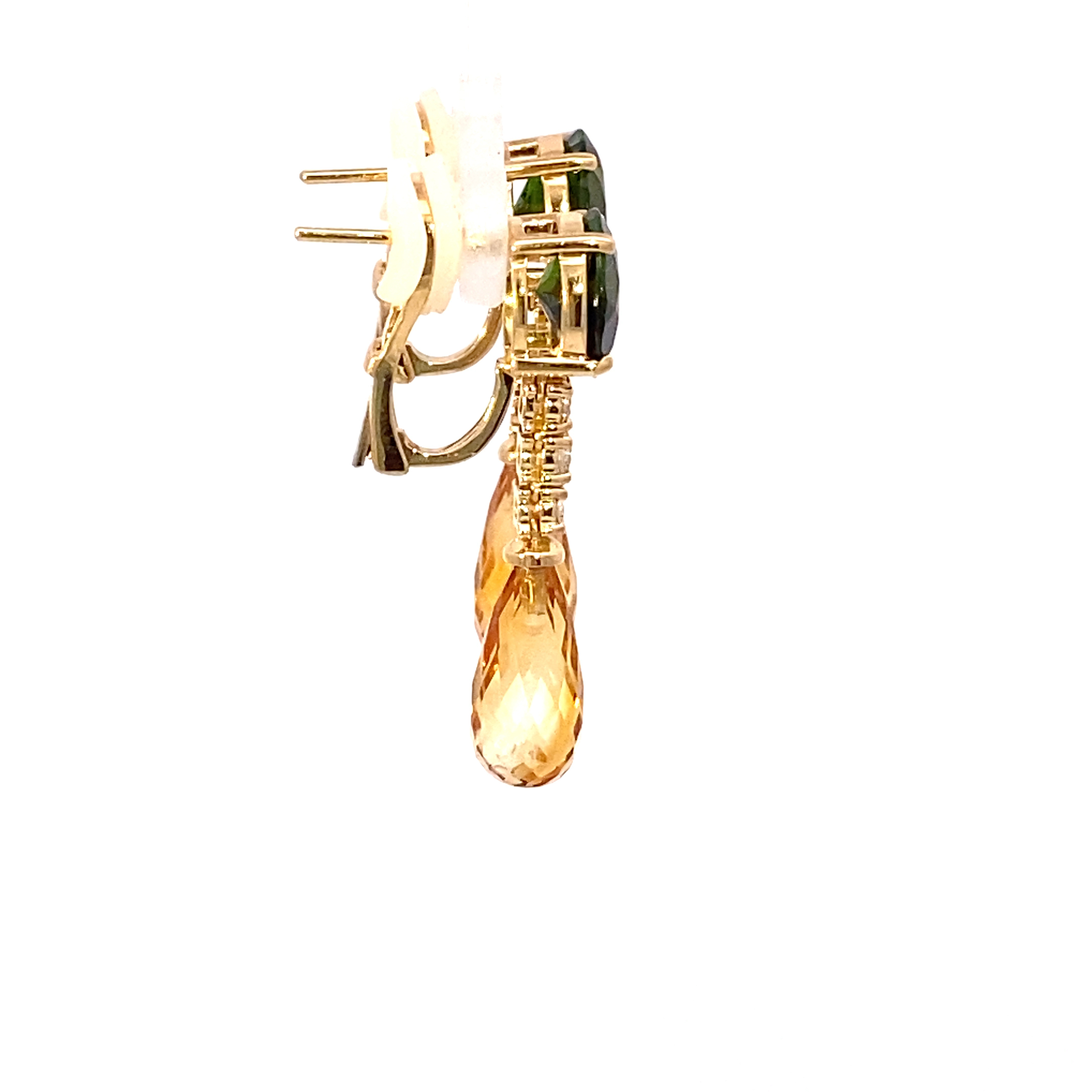 Tourmaline Citrine Brilliant Earrings 750 Yellow Gold Summer Festival mood