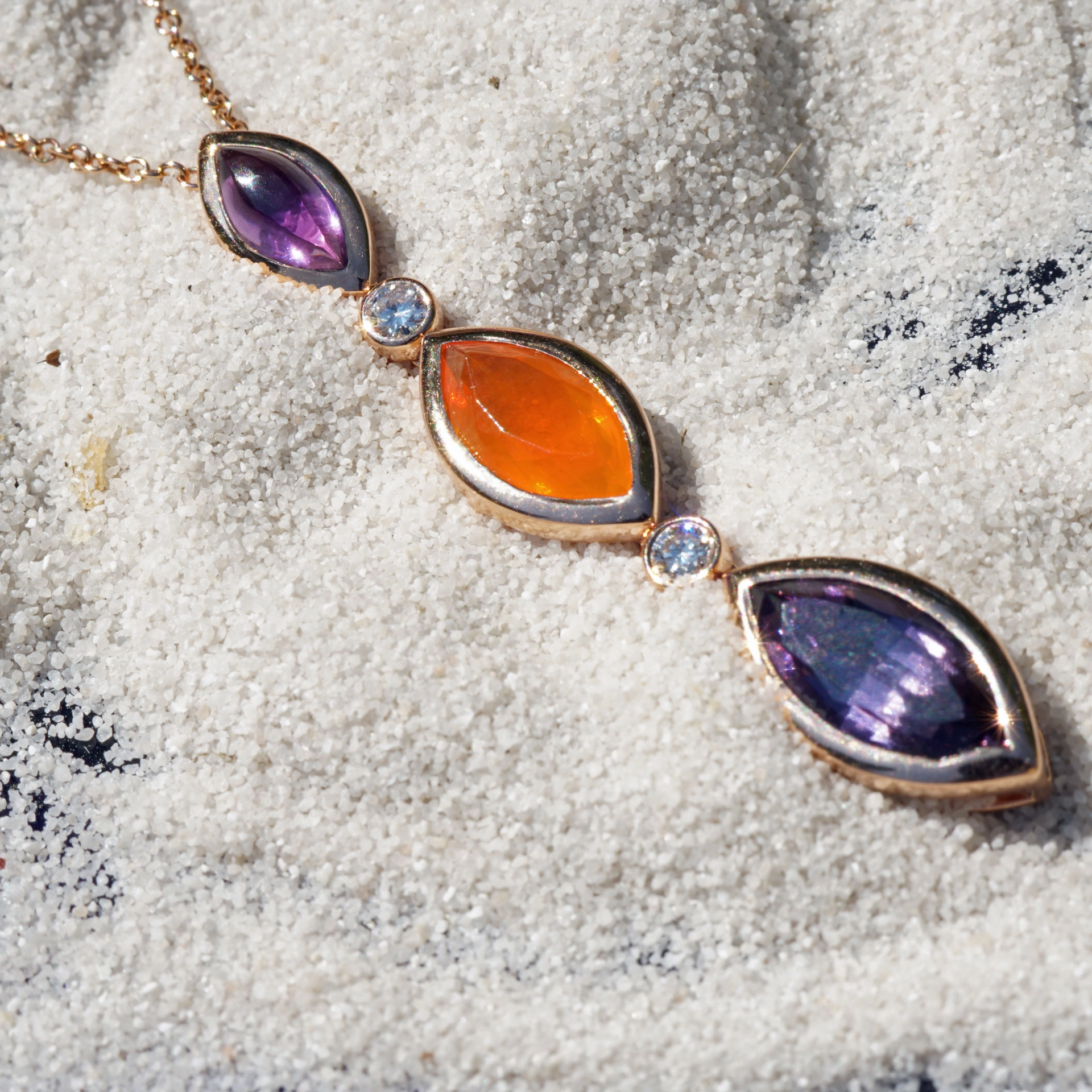 Spinel fire opal amethyst pendant 750 rose gold with brilliants..Hallelujah