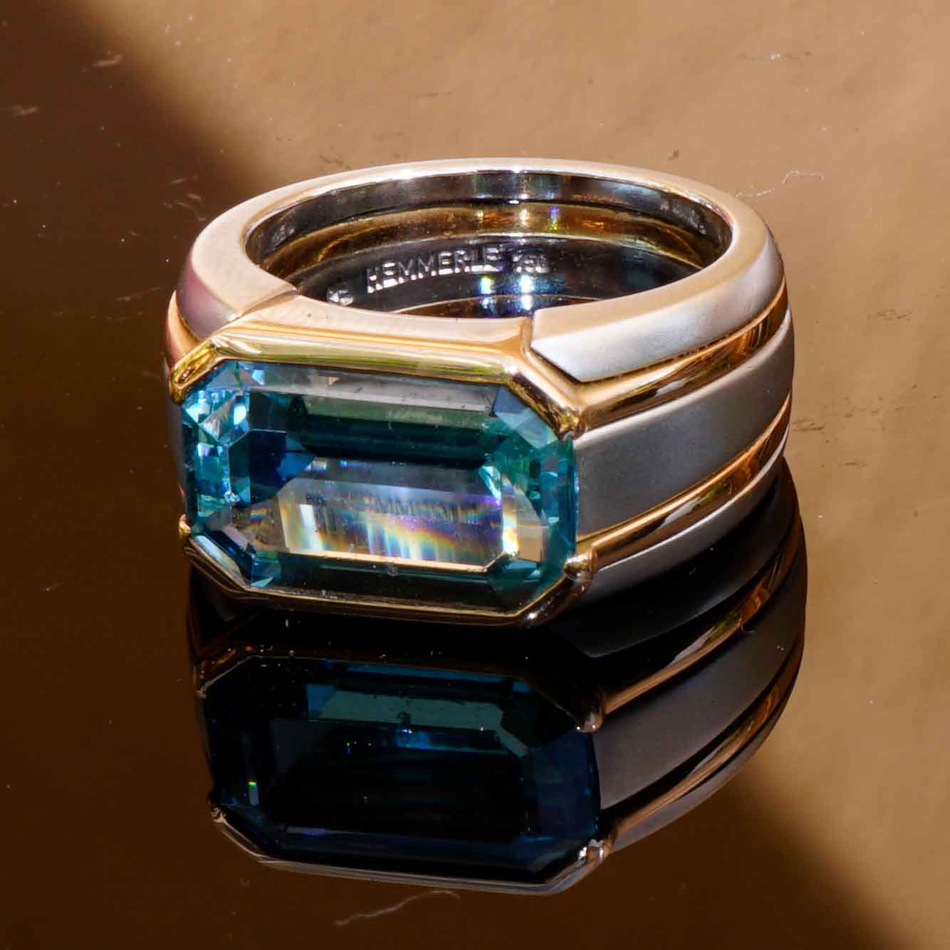 Hemmerle Munich Aquamarin Bracelet and Ring 750er Gold Platinum 16 and 5  ct Santa Maria