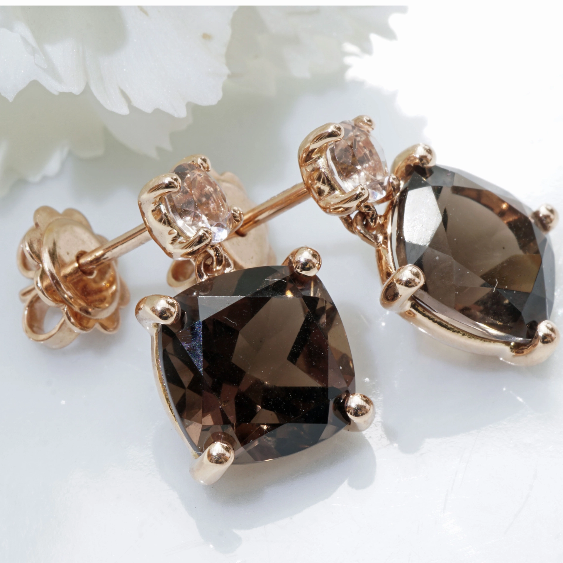 Brown Smokeyquartz and Morganite....ideal Kombination with Rosegold