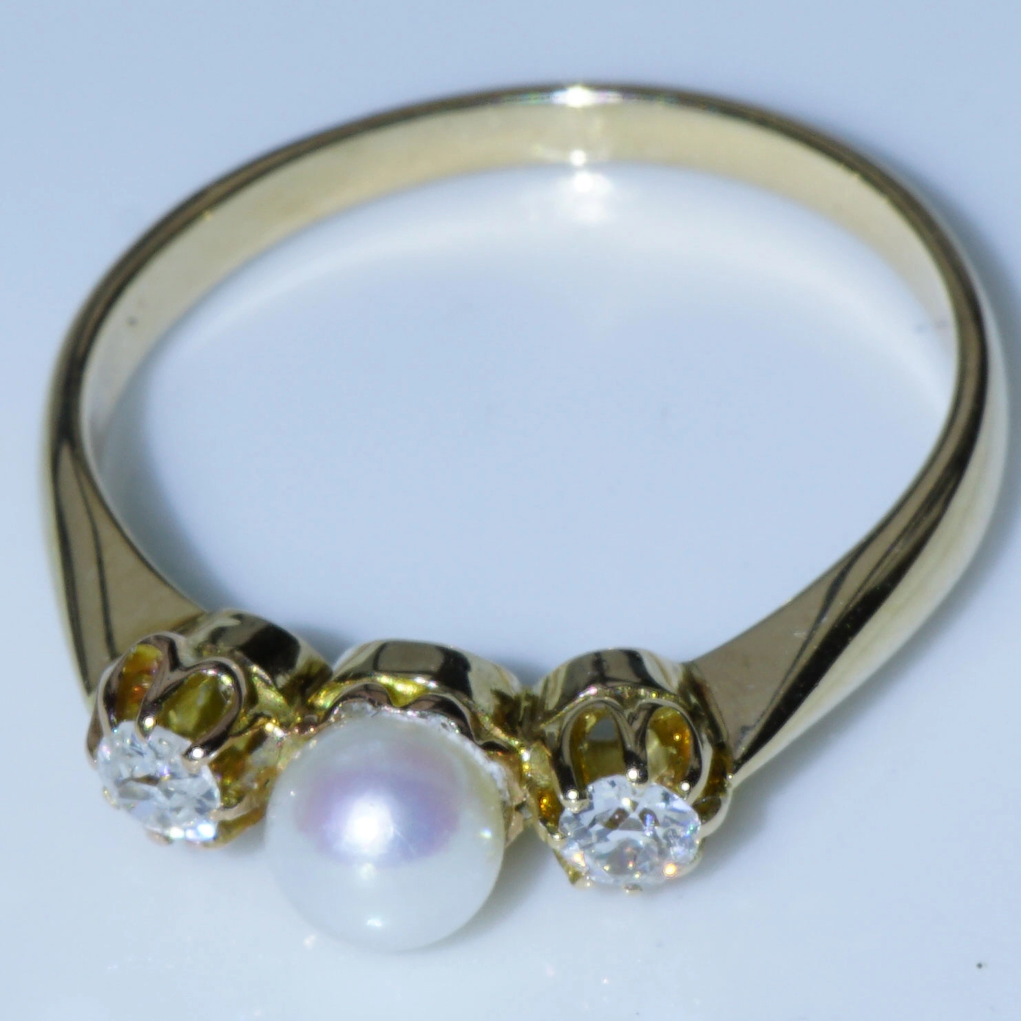 Oldcut Diamond Pearl Ring 14 kt Gold...about 1910