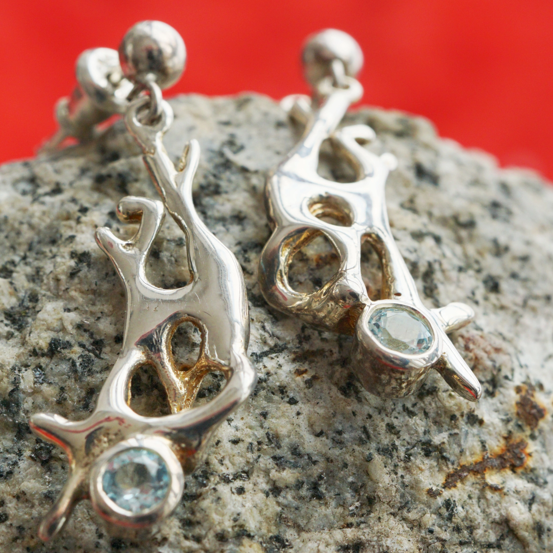 Korallast 925er Silber Ohrhänger mit Aquamarin