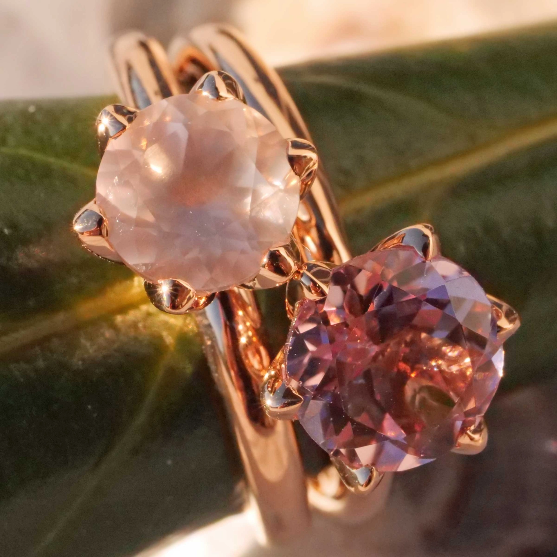 Bestseller Combination Ring made in Valenza...18 kt Rose Gold with Rose Quartz