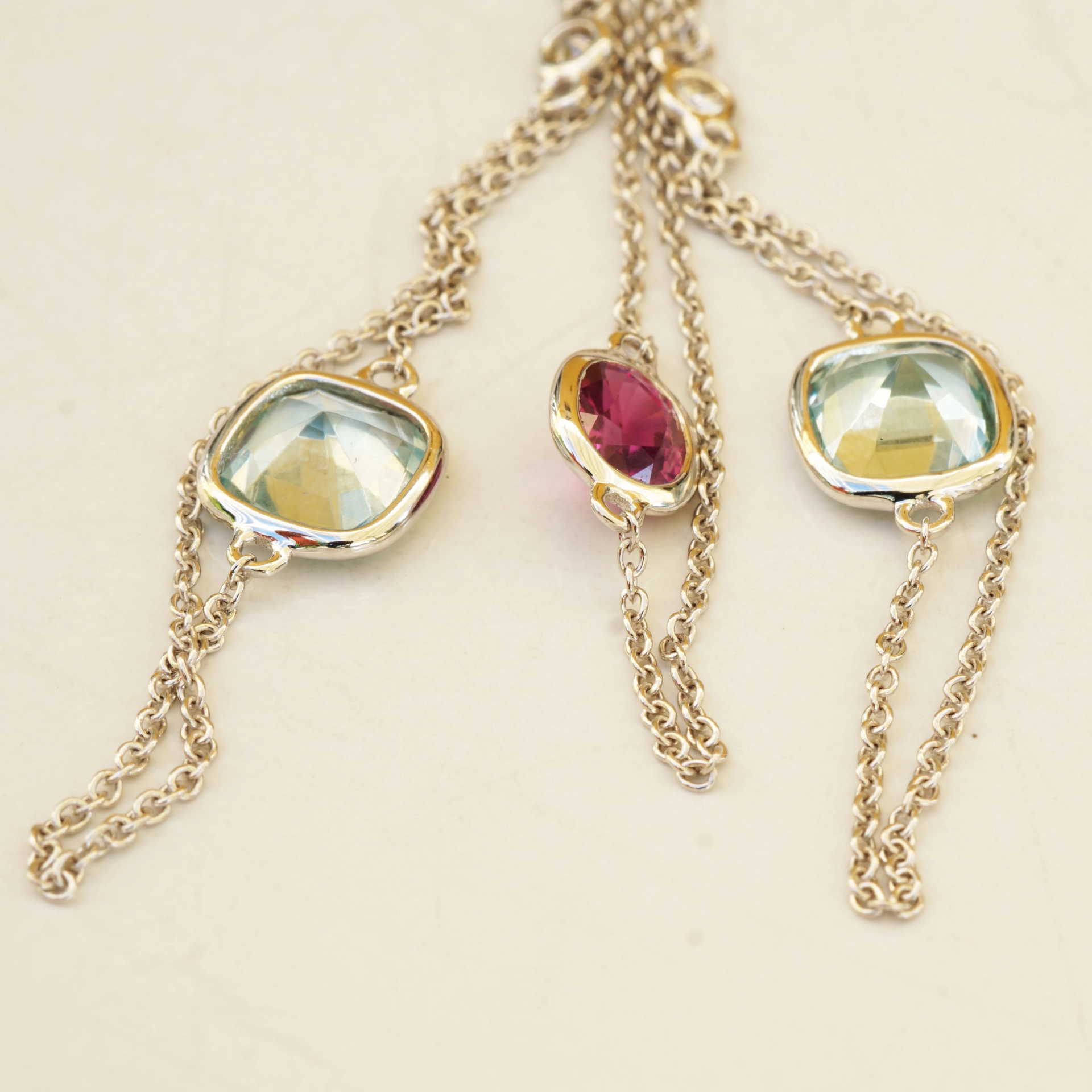 Rubin Aquamarin Brillant Collier 50cm Confetti Style tolle Qualität und Armband