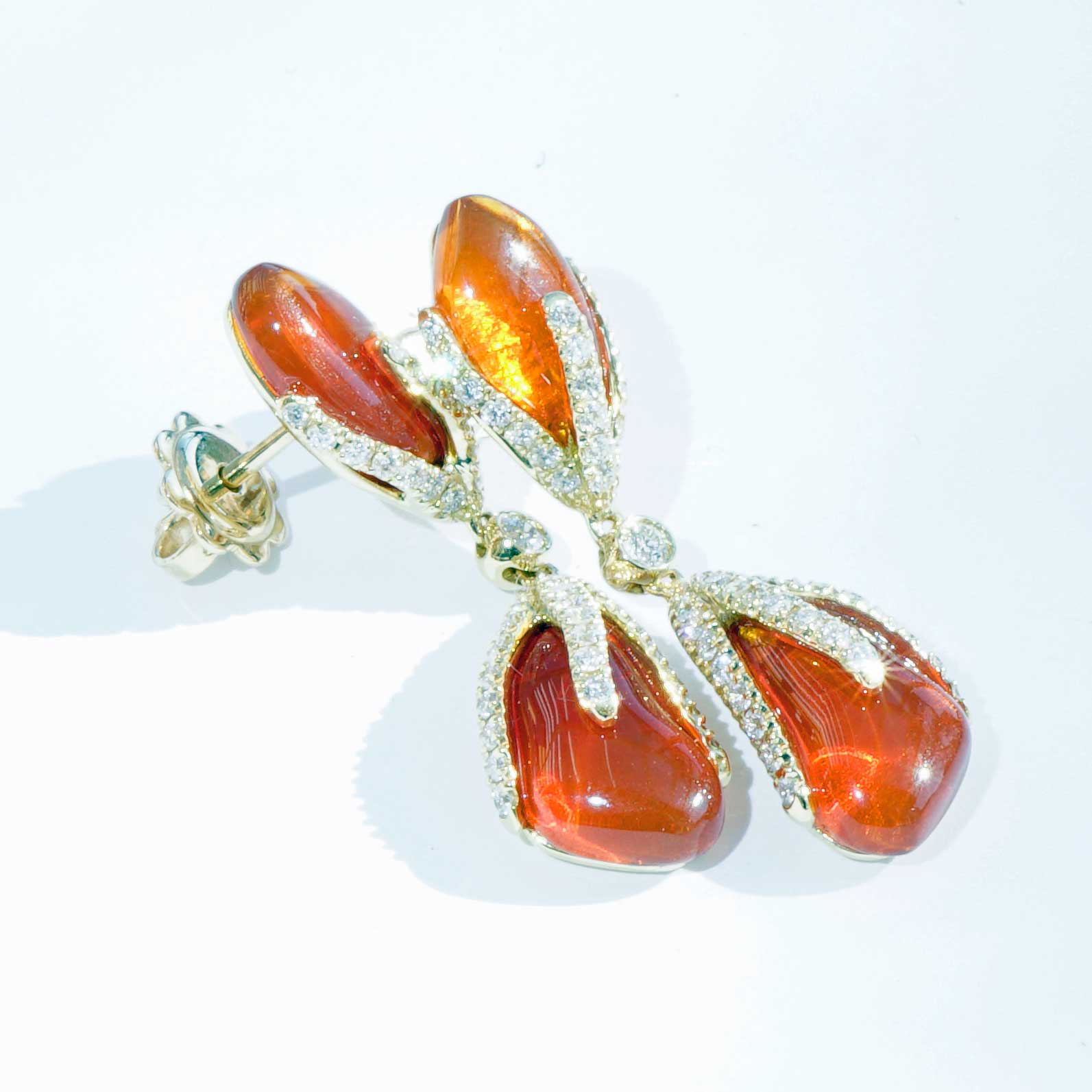 Fireopal Brilliant Earrings 18 kt Yellow Gold...abstract Design sooo stunning 