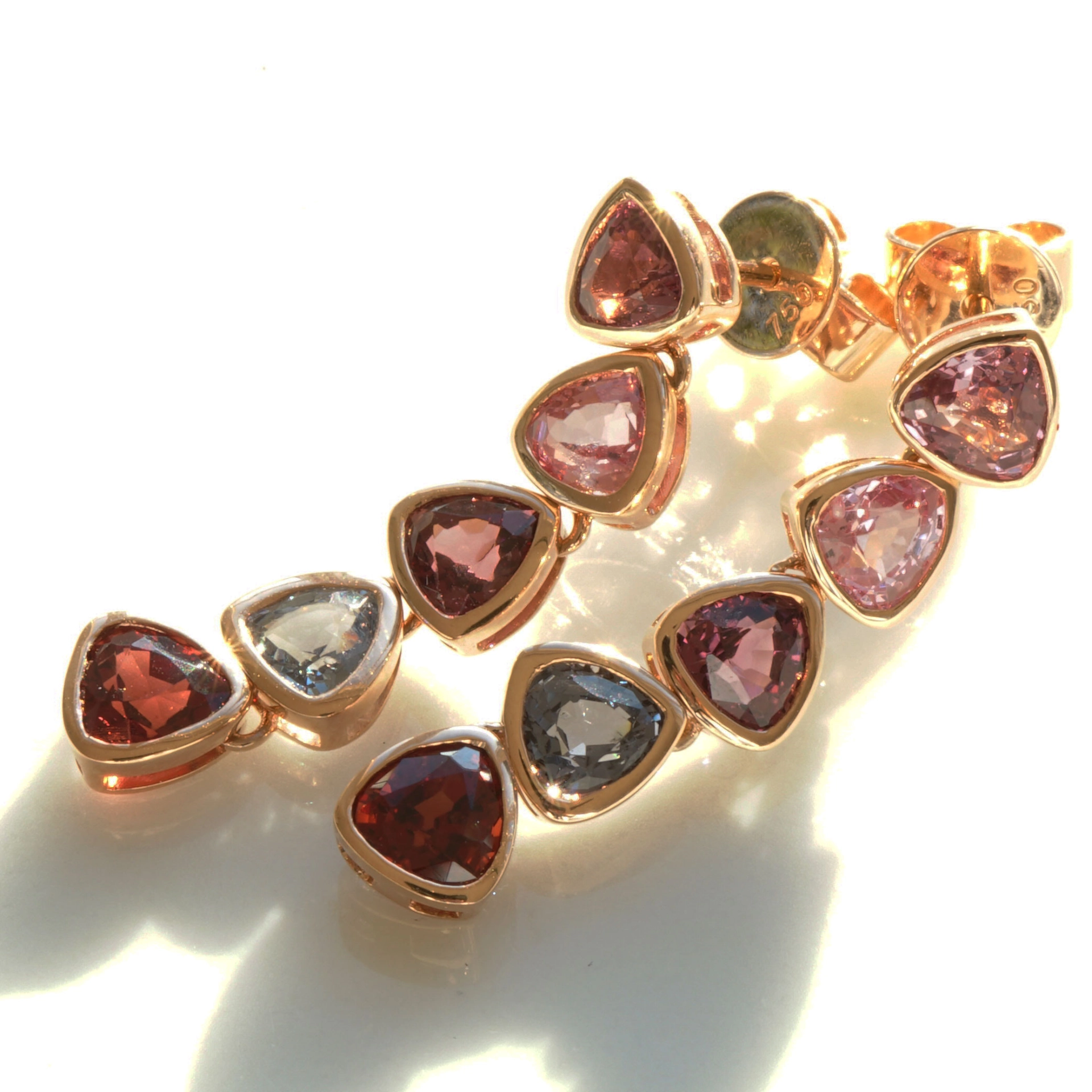 Spinell Earsticks 750er Rosegold....amazing Spinell Colors Red,Blue,Violet;Pink