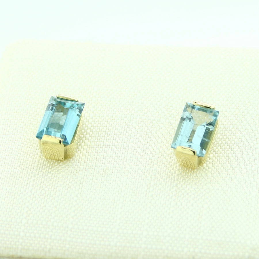 Aquamarin Ohrstecker 585er Gold 14 kt Gelbgold ca. 10 x 5 mm groß