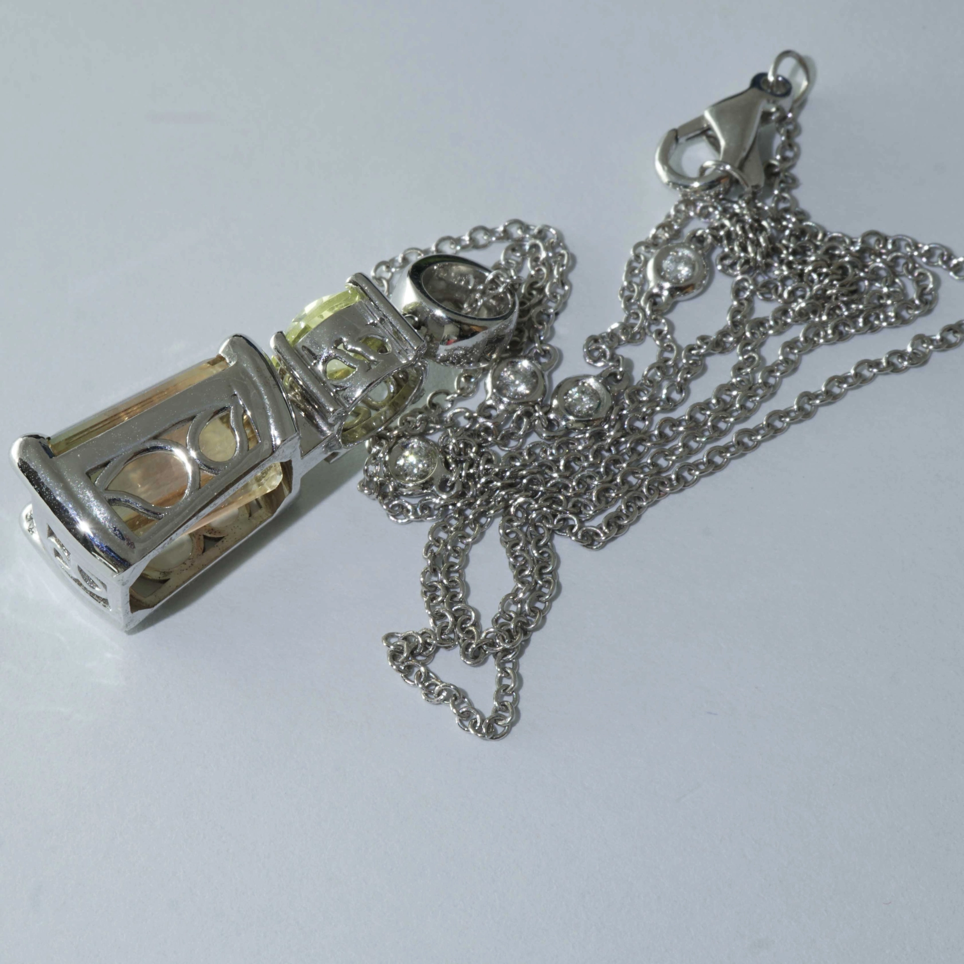Tourmaline Chrysoberyl Brilliant Pendant in 750 White Gold yellow orange Bicolor 8 ct Africa/Congo