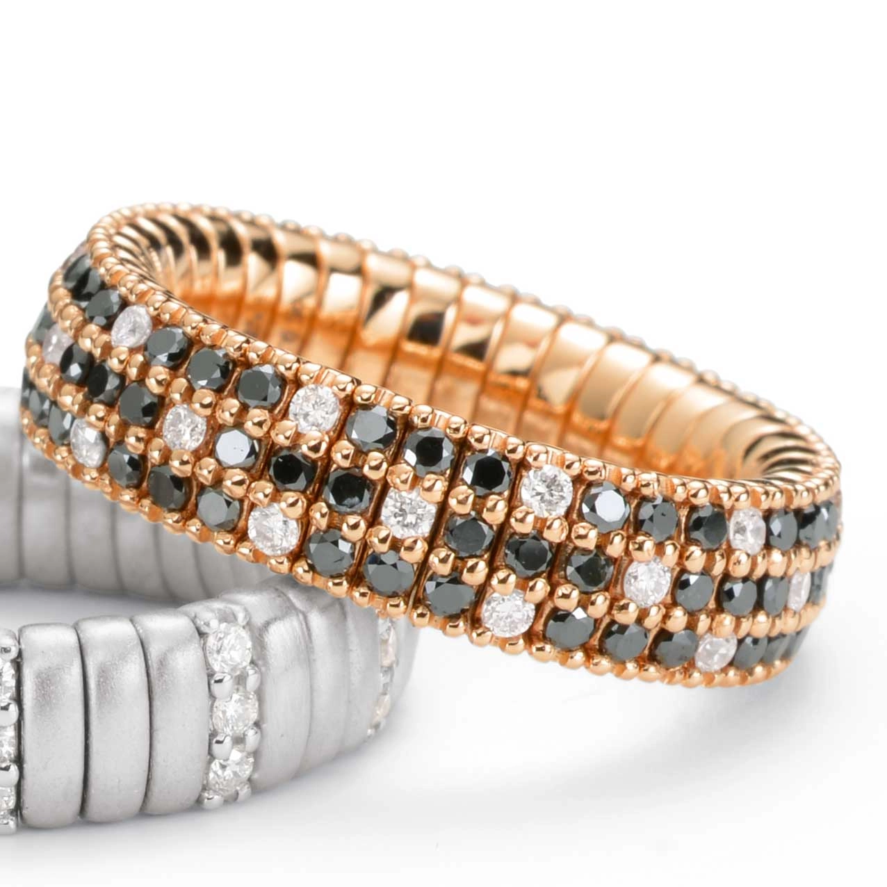 Brilliant Memory Ring Magic flexibel black-white 18 kt Rosegold..ingenious and simple