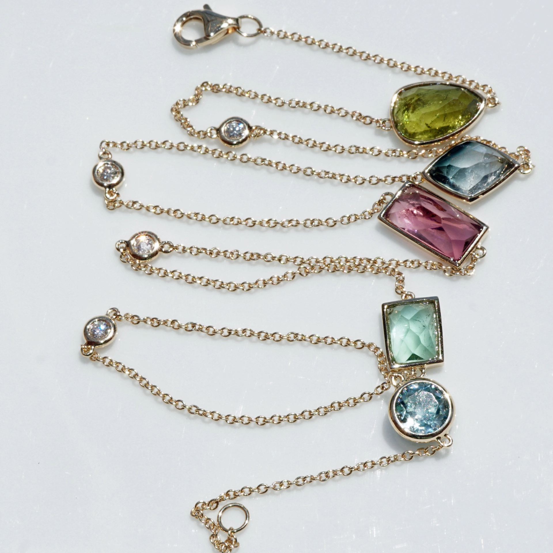 Turmalin Zirkon Diamond Necklace 14 kt Yellow Gold...Confetti Style