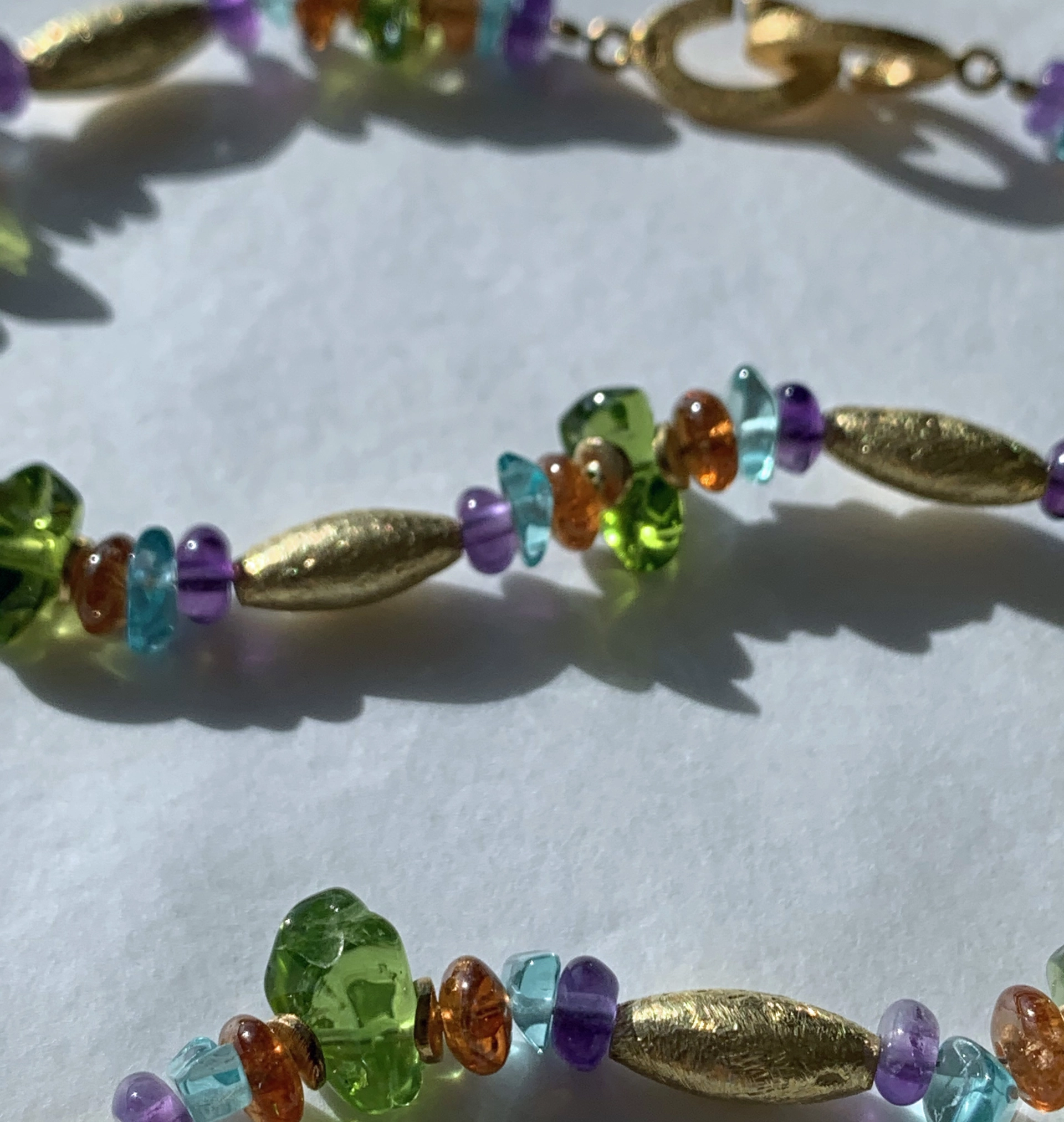 Farbstein Collier Peridot Amethyst Topas Citrin Silber vergoldet 48,5 cm aufregend bunt