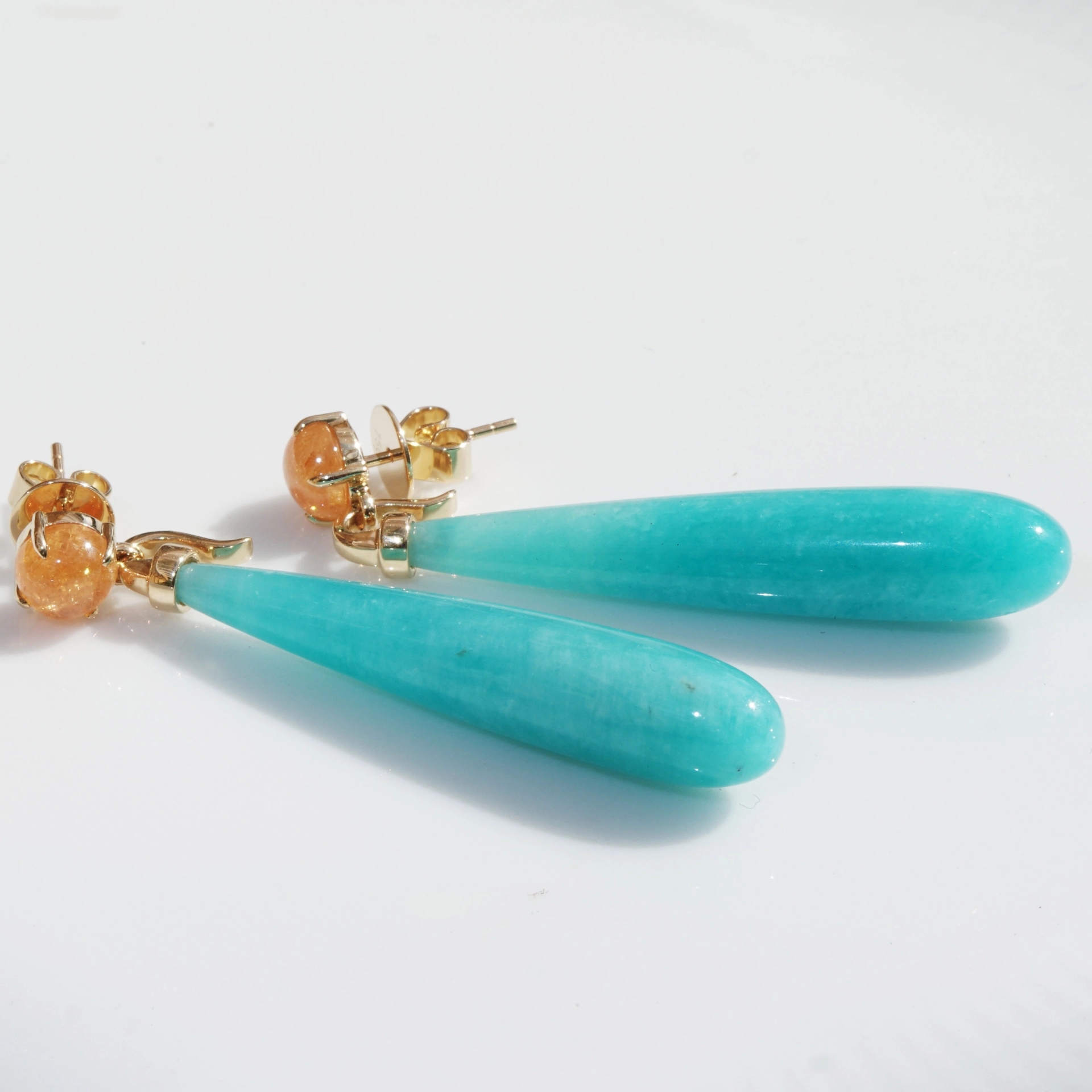 Mandarin Garnet Amazonite Earrings 18 kt Yellowgold...such a Fun 