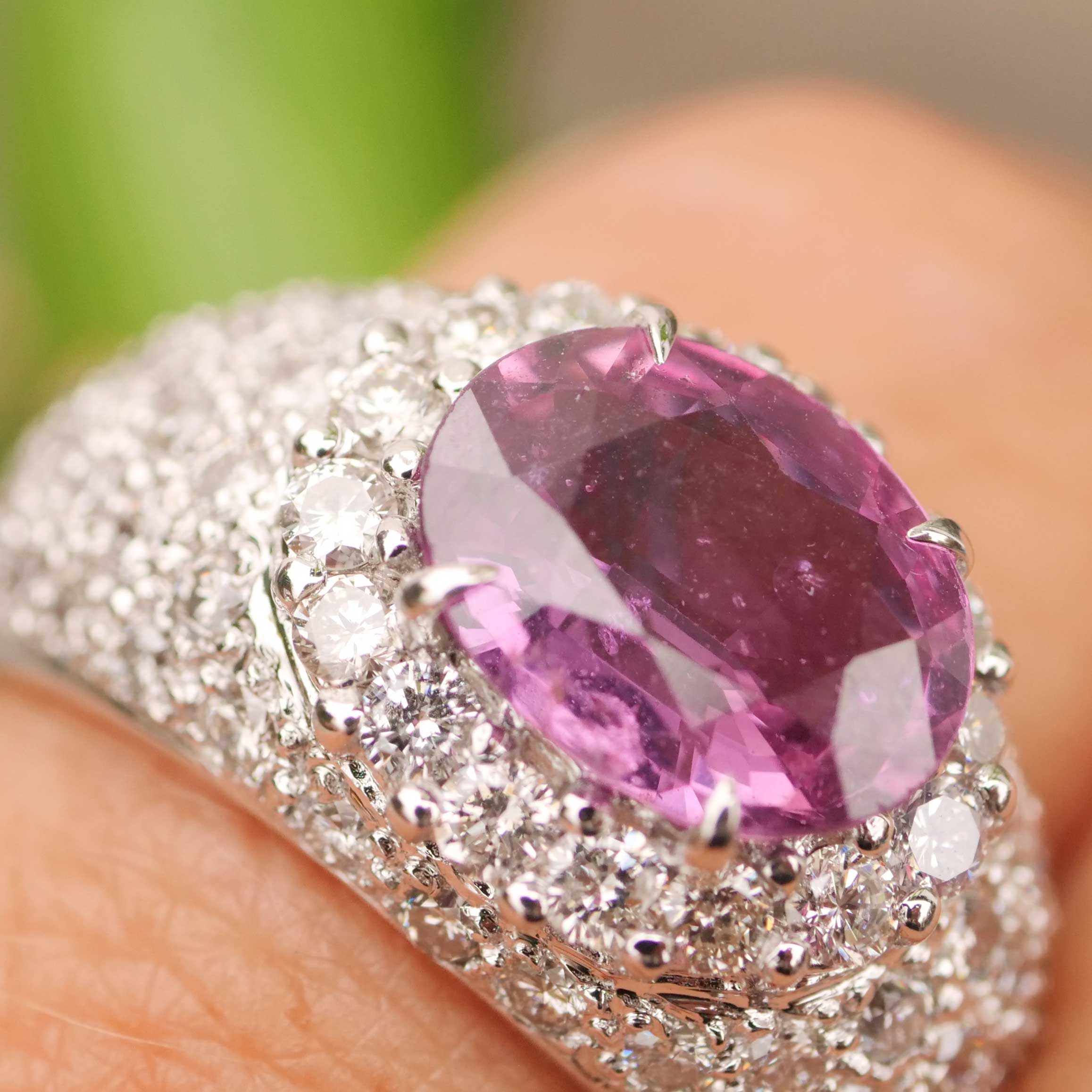 Ring sapphire brilliant 2.50 ct 1.76 ct so big and so vivid pink... TW VS 750 white gold