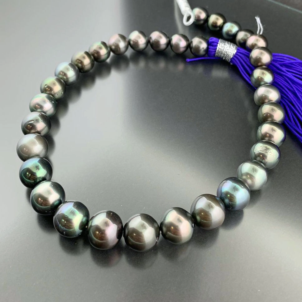 Tahiti Zuchtperl Kette 13-15 mm AAA soo große Perlen schwarz-antrazit Peacock