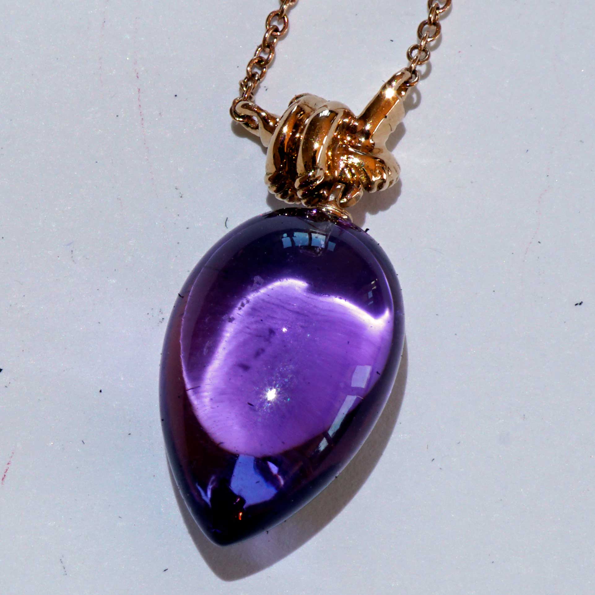For Sailors... Amethyst Pendant with Chain 750 Rose Gold... delicate Knot Shape with large Amethyst Drop