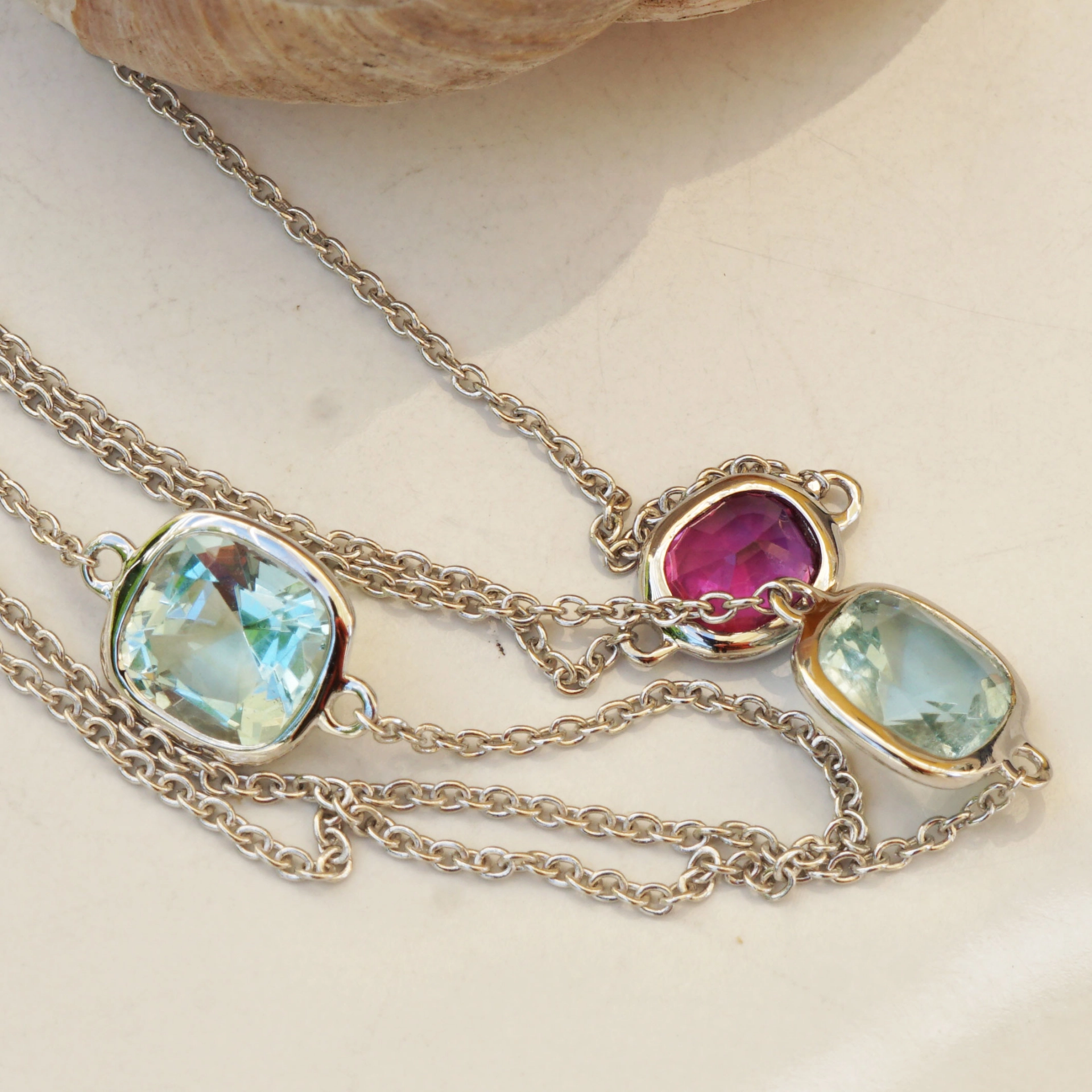 Rubin Aquamarin Brillant Collier 50cm Confetti Style tolle Qualität und Armband