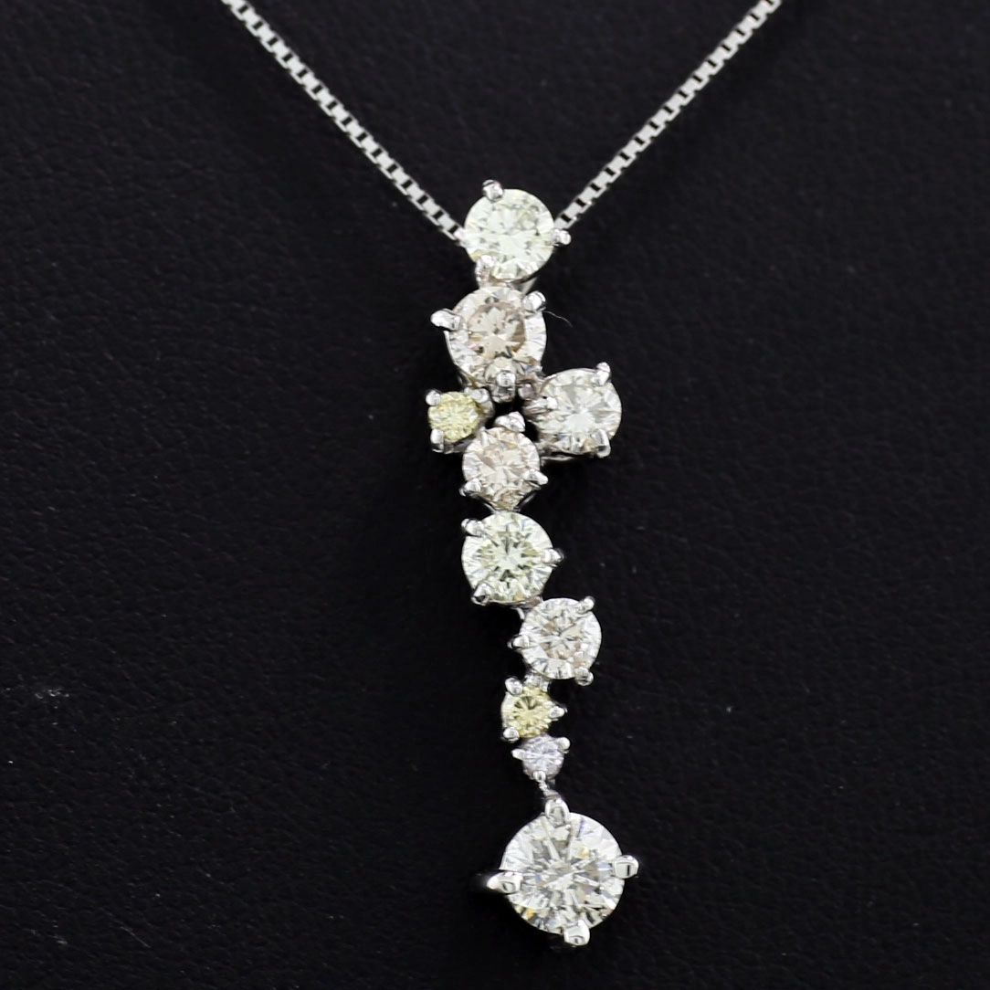 Natürlich pink und gelber Brillant-Anhänger in 900er-Platin, ca. 1.41 ct,