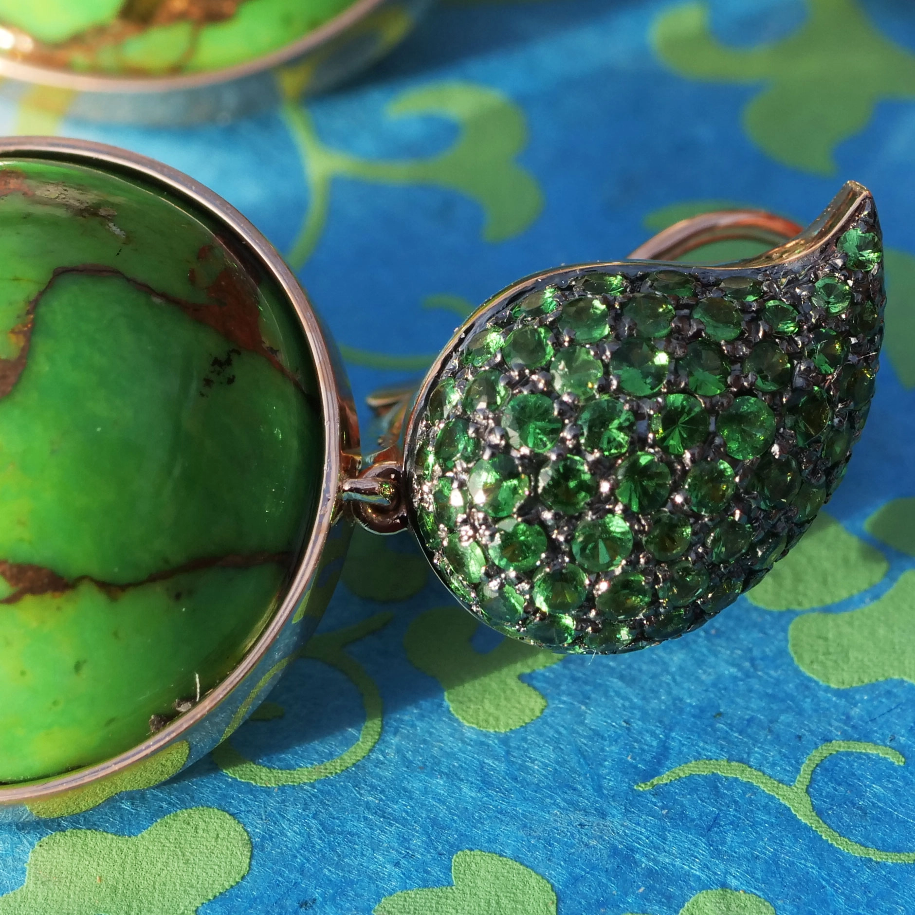 Cooper Turquoise Tsavorith Earring 18 kt Rosegold...Paradies Colors