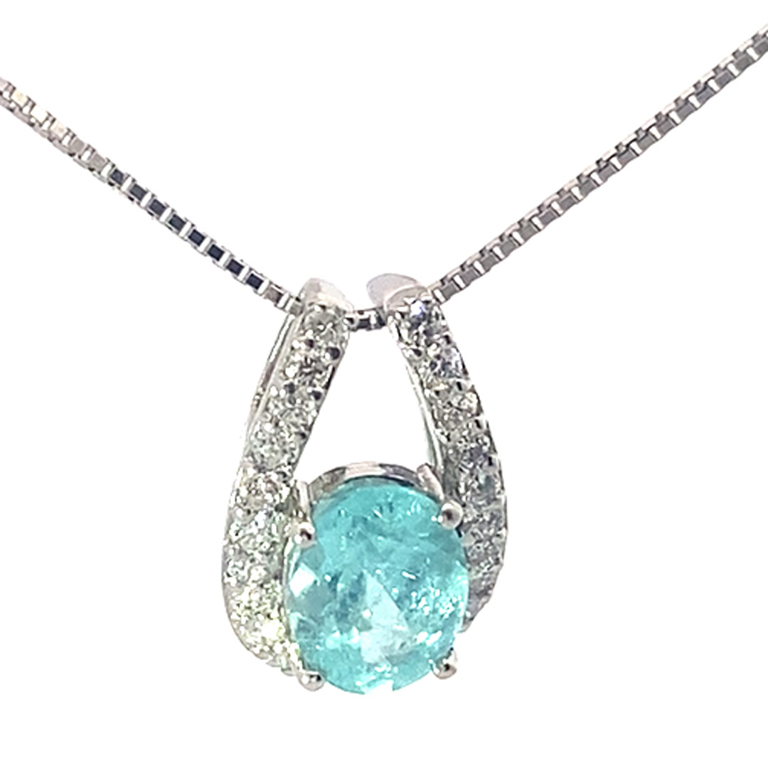 Paraiba Tourmaline Pendant in 900 Platinum with Chain 1.22 ct 0.28 ct Luminous Swimming Pool Turquoise Blue