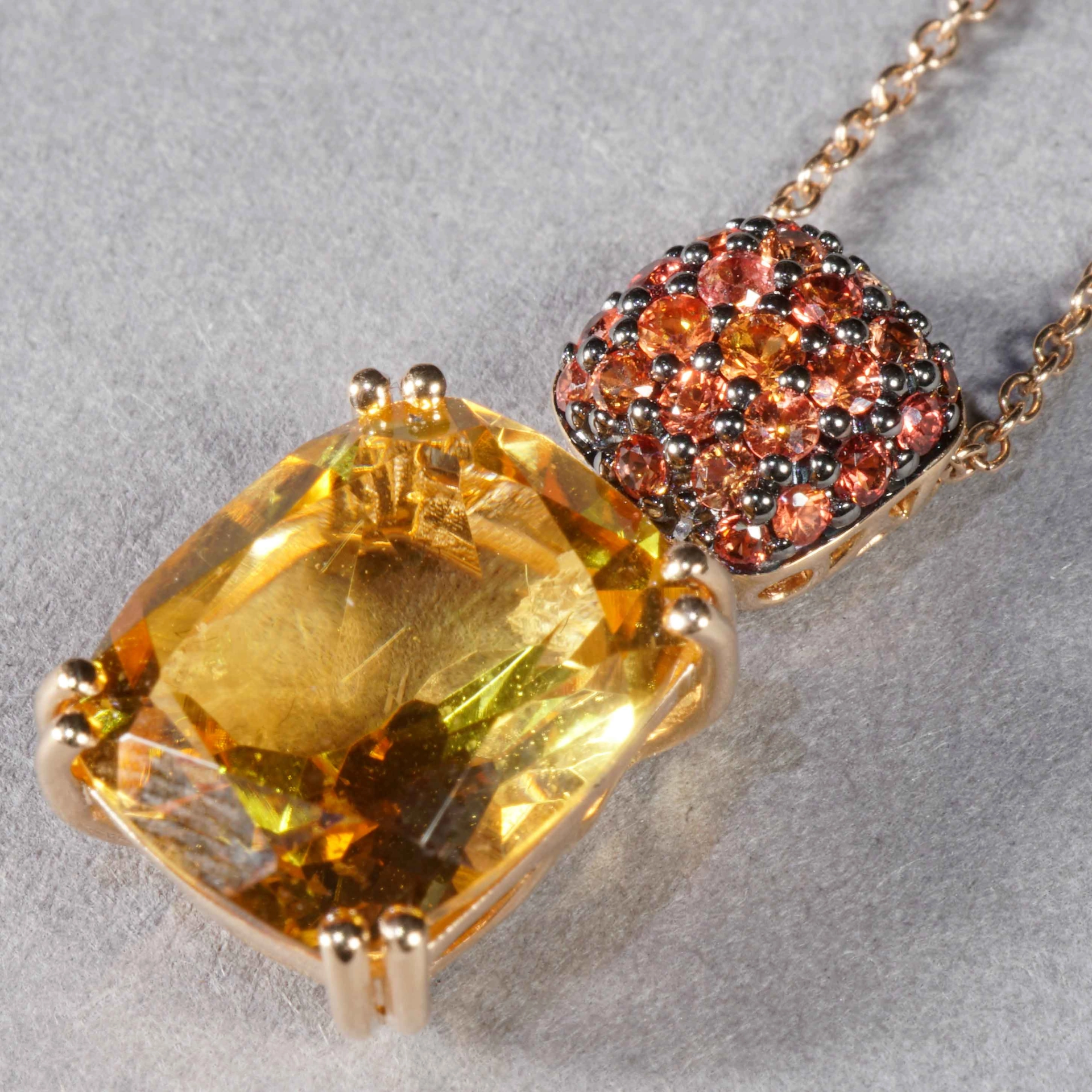 Yellow Citrin and orange Saphire Rosegold Necklace....stunning Kombination 