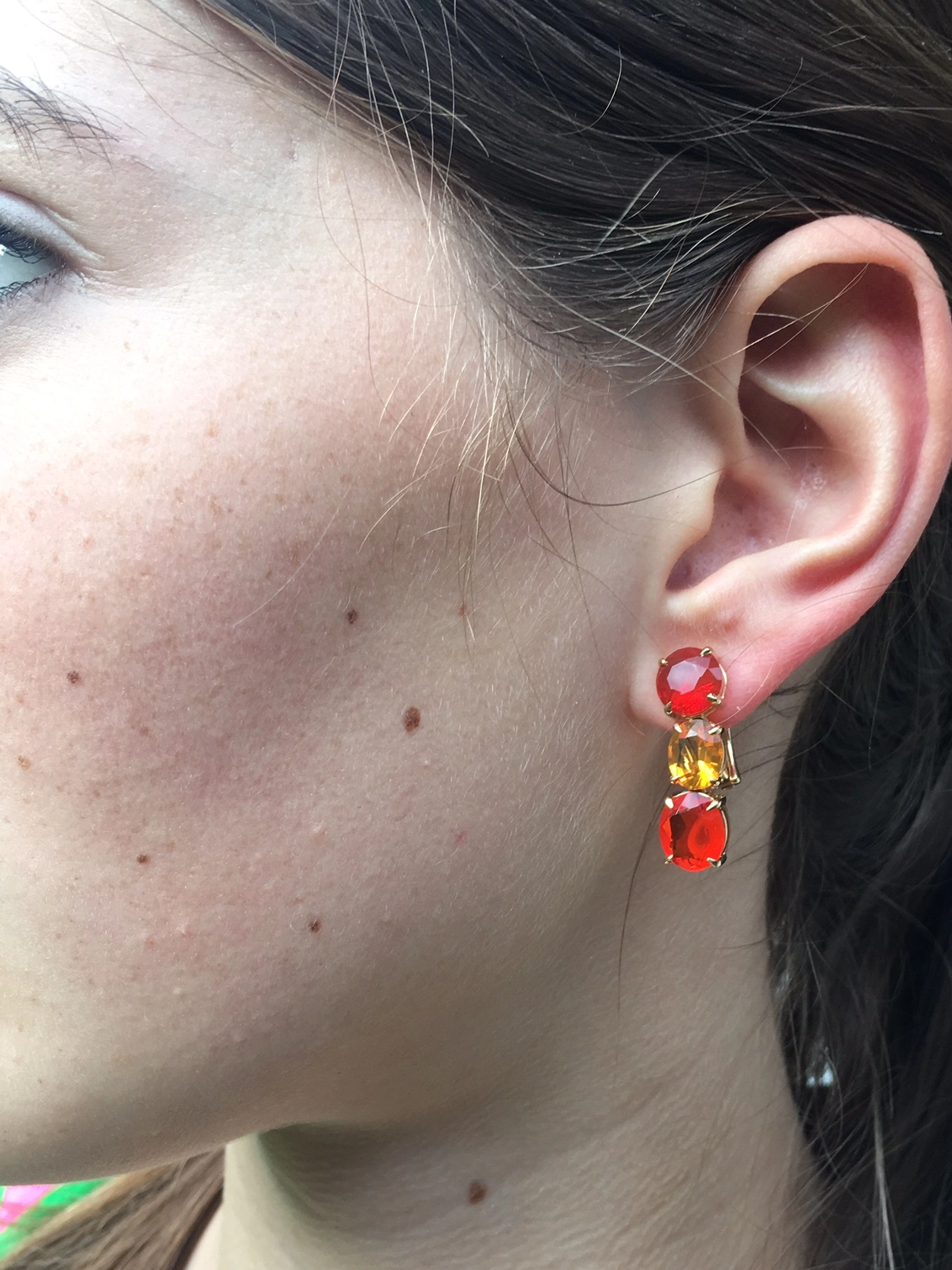 Feuer Opal-Ohrstecker/Clip-750er-Gelbgold