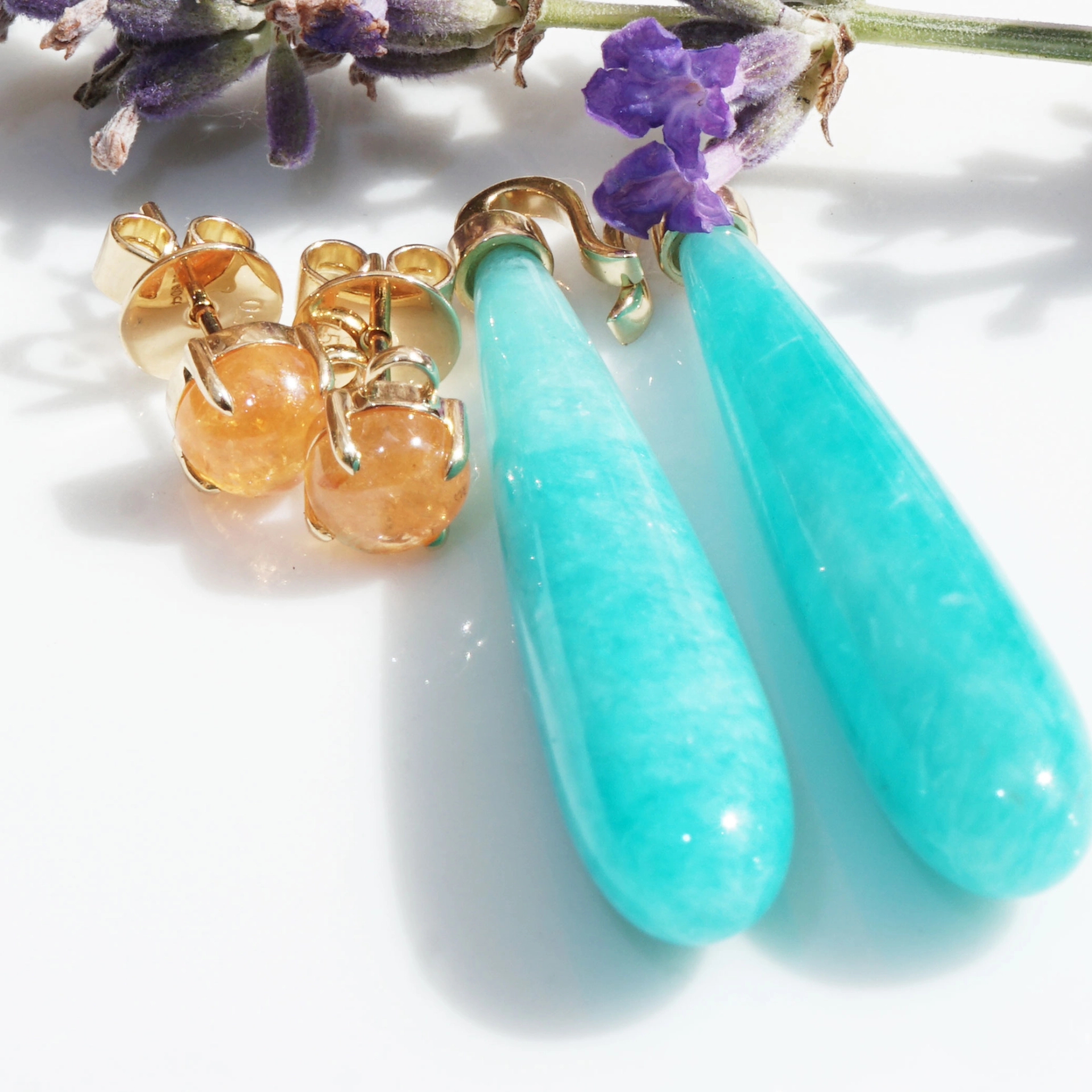 Mandarin Garnet Amazonite Earrings 18 kt Yellowgold...such a Fun 