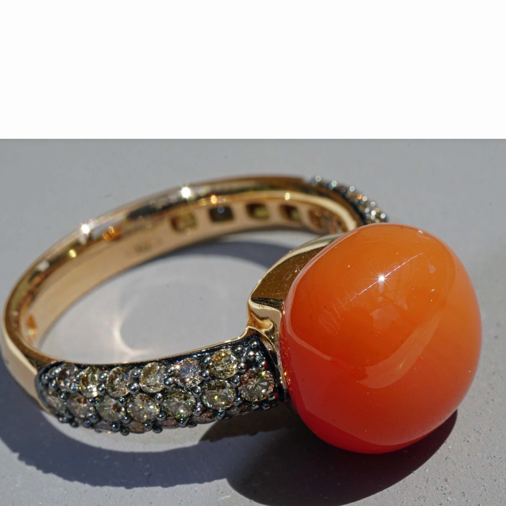 Moonstone Brilliant Ring 750 Rose Gold 7.30 ct 0.68 ct..elegant Winter Colors..liquid Impressions