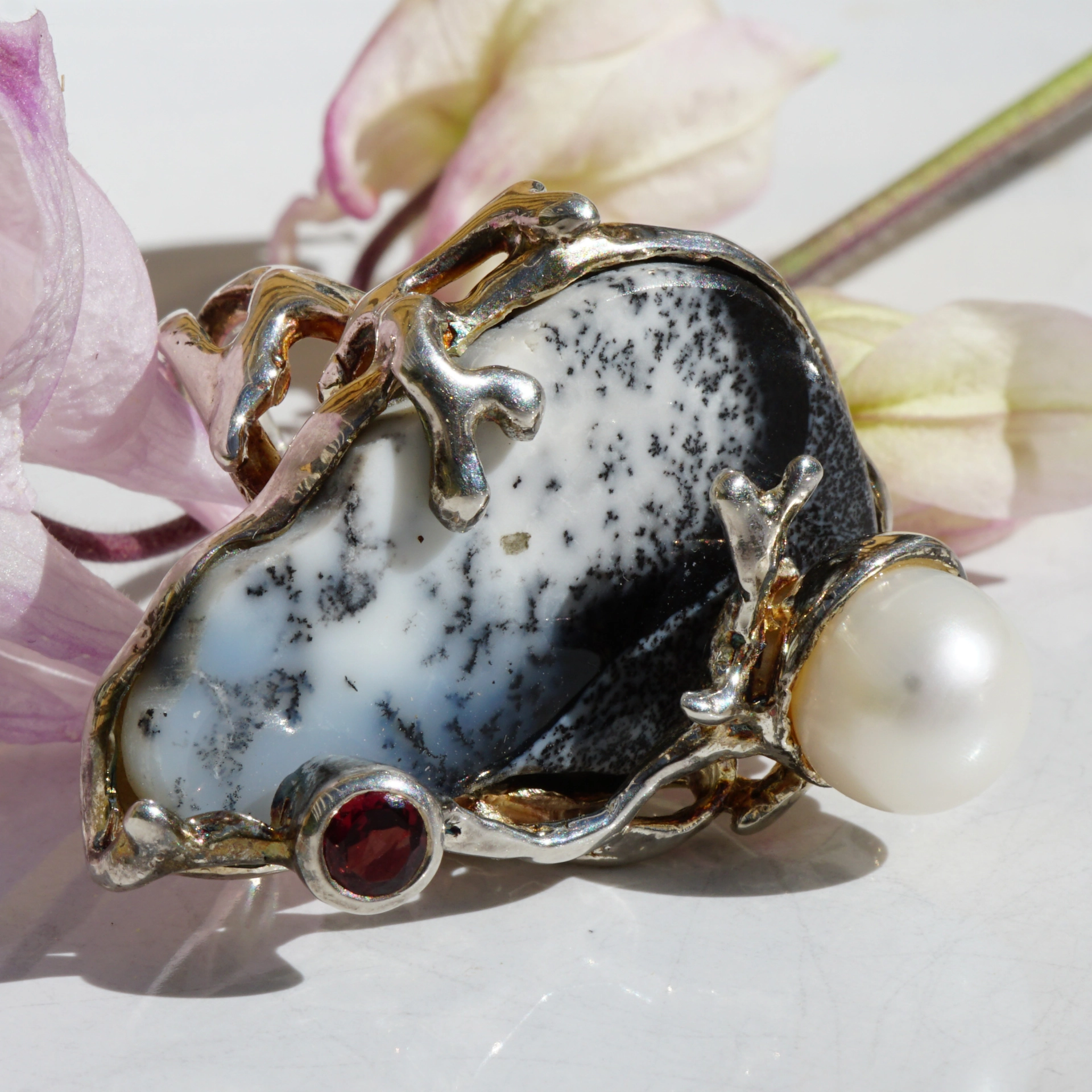 Bizarrer Silberring  Achat Perle Saphir orange Thrifting Paradies Handarbeit
