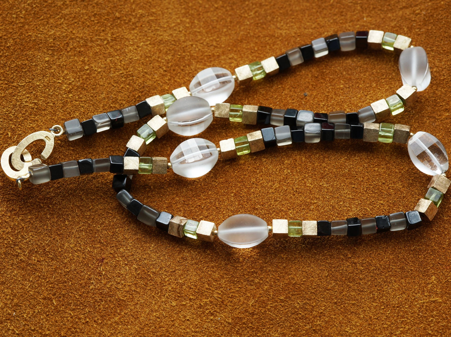 Peridot Smokey Quartz Necklace....cute Cubes...Silver